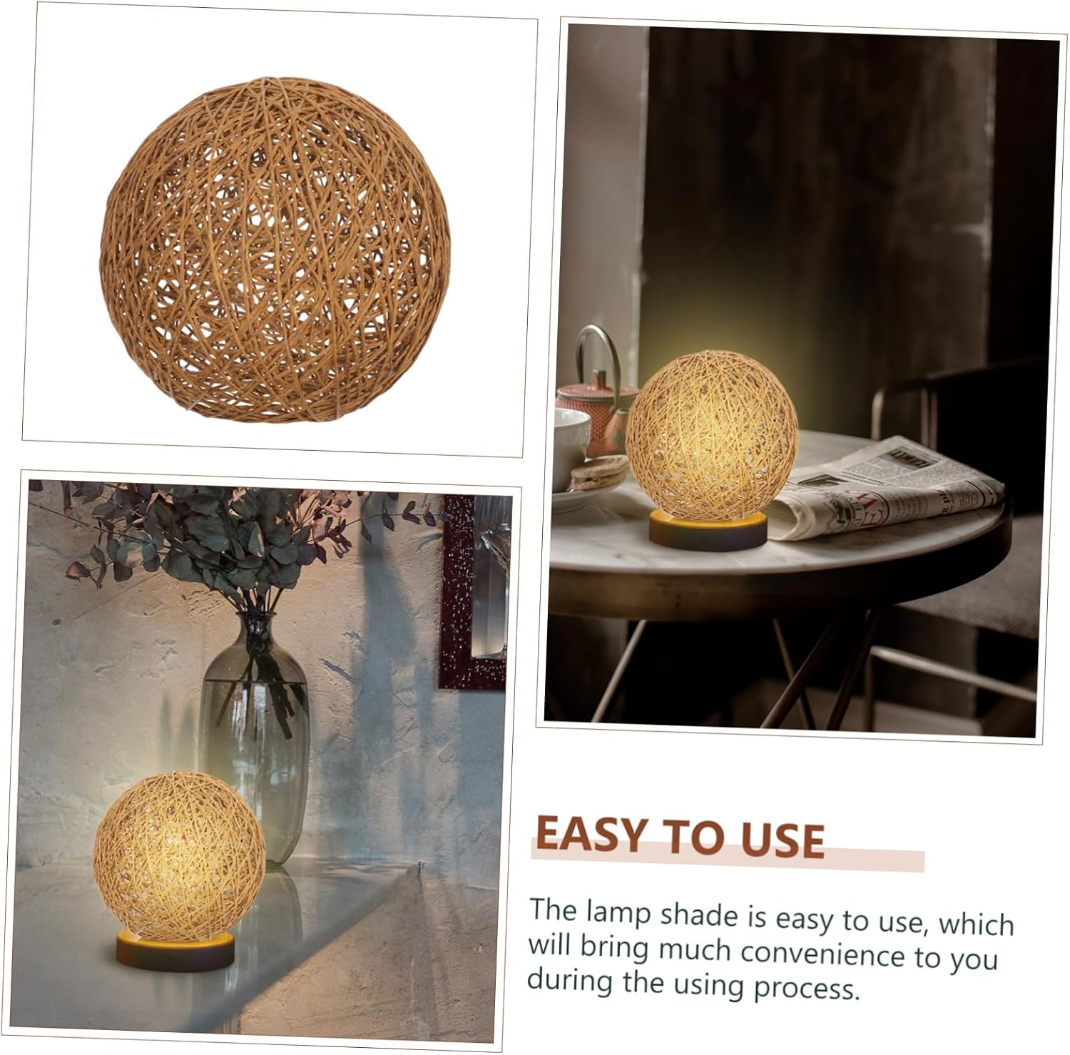 Mikikit 3pcs Ceiling Lamp Shade Rattan Lamp Cover Rattan Light Cover Home Decor Ball Shape Lampshade