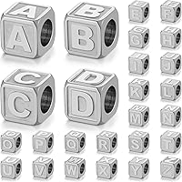 26 Pcs Non Tarnish Silver Metal Letter Beads, Stainless Steels Letters for Bracelets, Necklace, Bag Charms, Shoe Lace, Shoe Charms for Sneakers