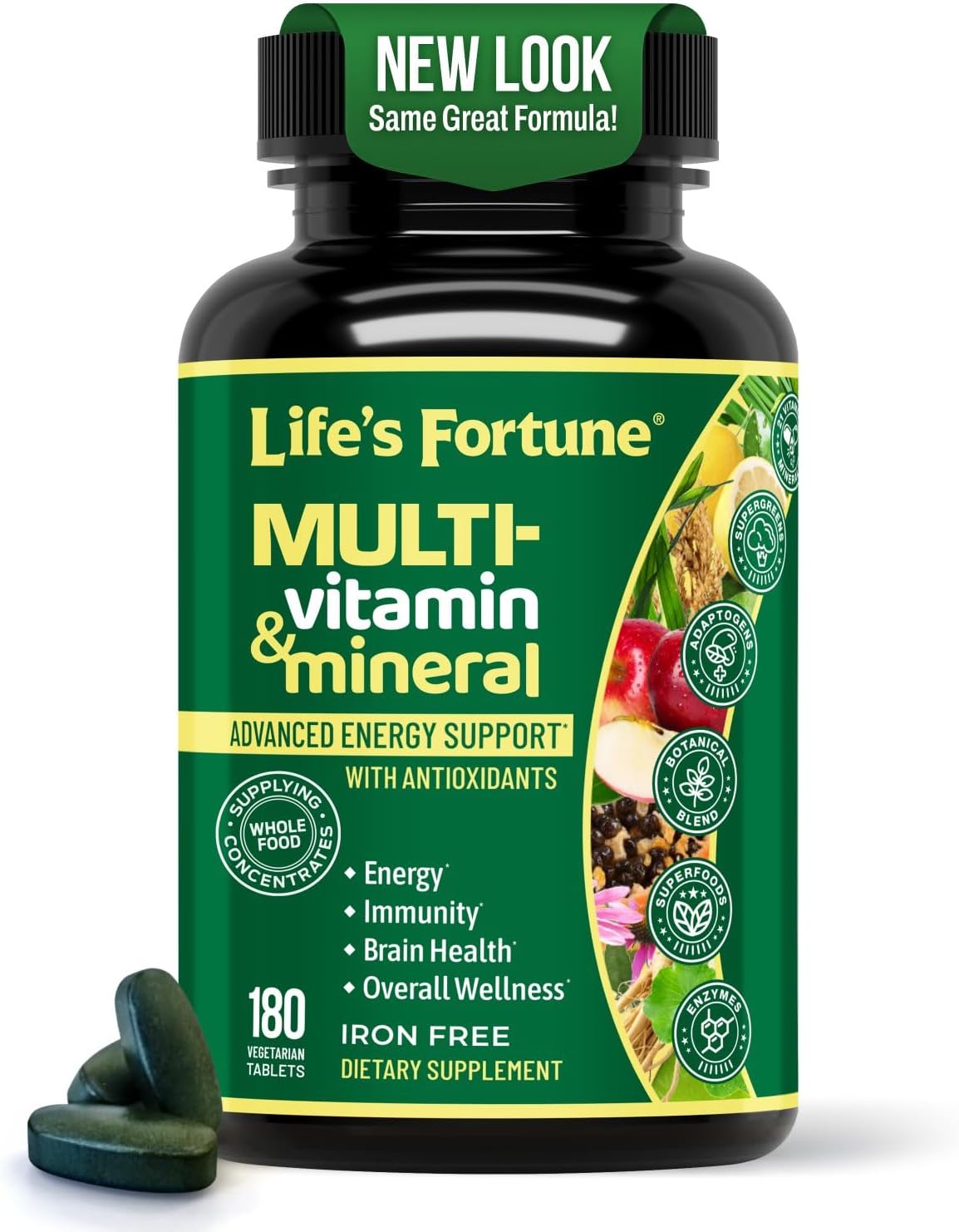 Life’s Fortune Multivitamin & Mineral Supplement, Daily Natural Energy Source for Men & Women, with Superfood Greens, Amino Acids, Enzymes, High Potency Vitamin A,C,D,E,B12, 180 Tab