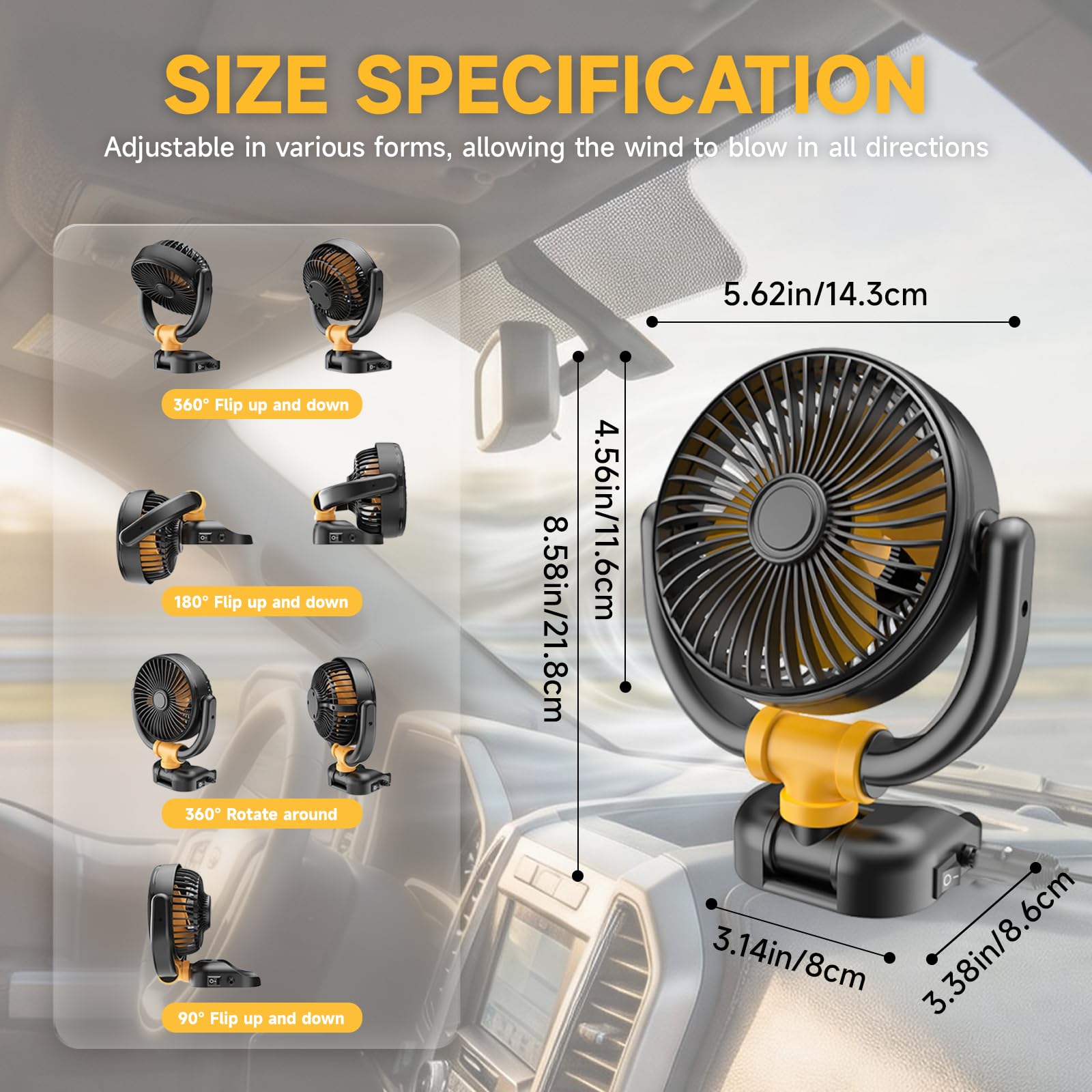 Ventilador Coche, Ventilador 12v Silencioso, Ventilador Coche Mechero, Ventilador Portatil, 360°Giratorio Viento Fuerte, para SUV RV Barco Carro