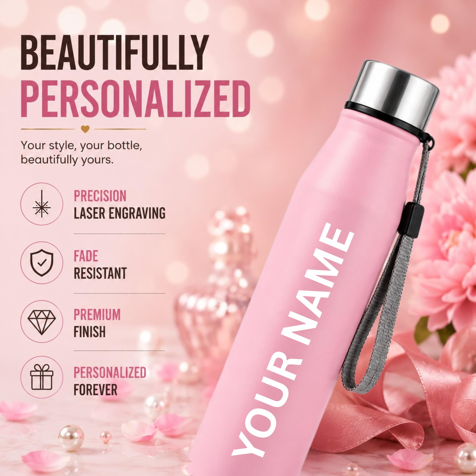 Personalized Name Engraved Water Bottle 1 Litre (Pink)| Custom Laser Engraved Stainless Steel Bottle |Leakproof Water Bottle with Carry Loop for Gym, Office & School |Gift for Kids, Men & Women. — Amazon image 5