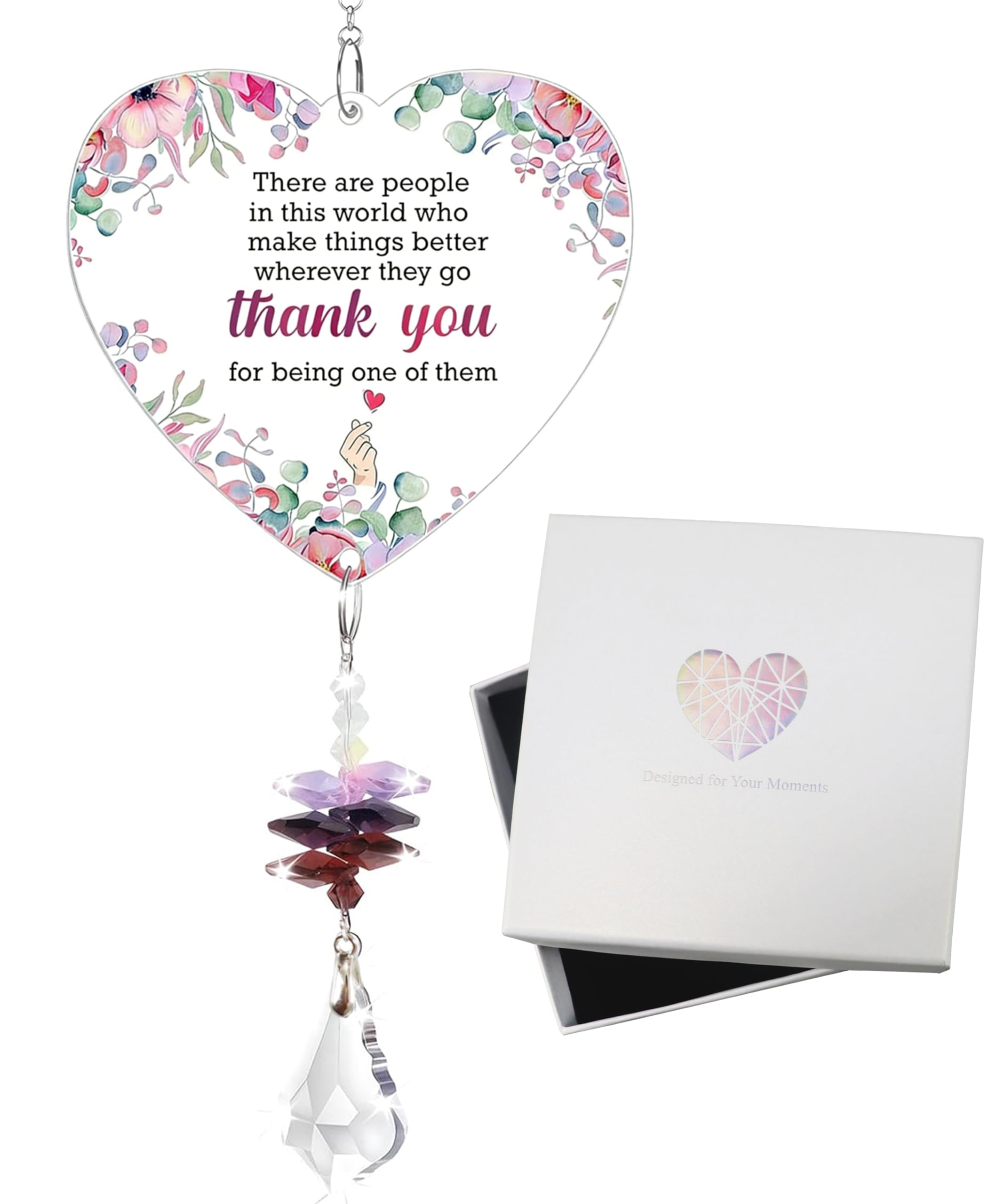 Thank You Gift for Women Best Teacher Gifts, Crystal Suncatcher Thankyou Appreciation Heart Personalised Small Presents for Retirement Head Teachers Colleague Nursery Nurse Friends Teaching Assistant