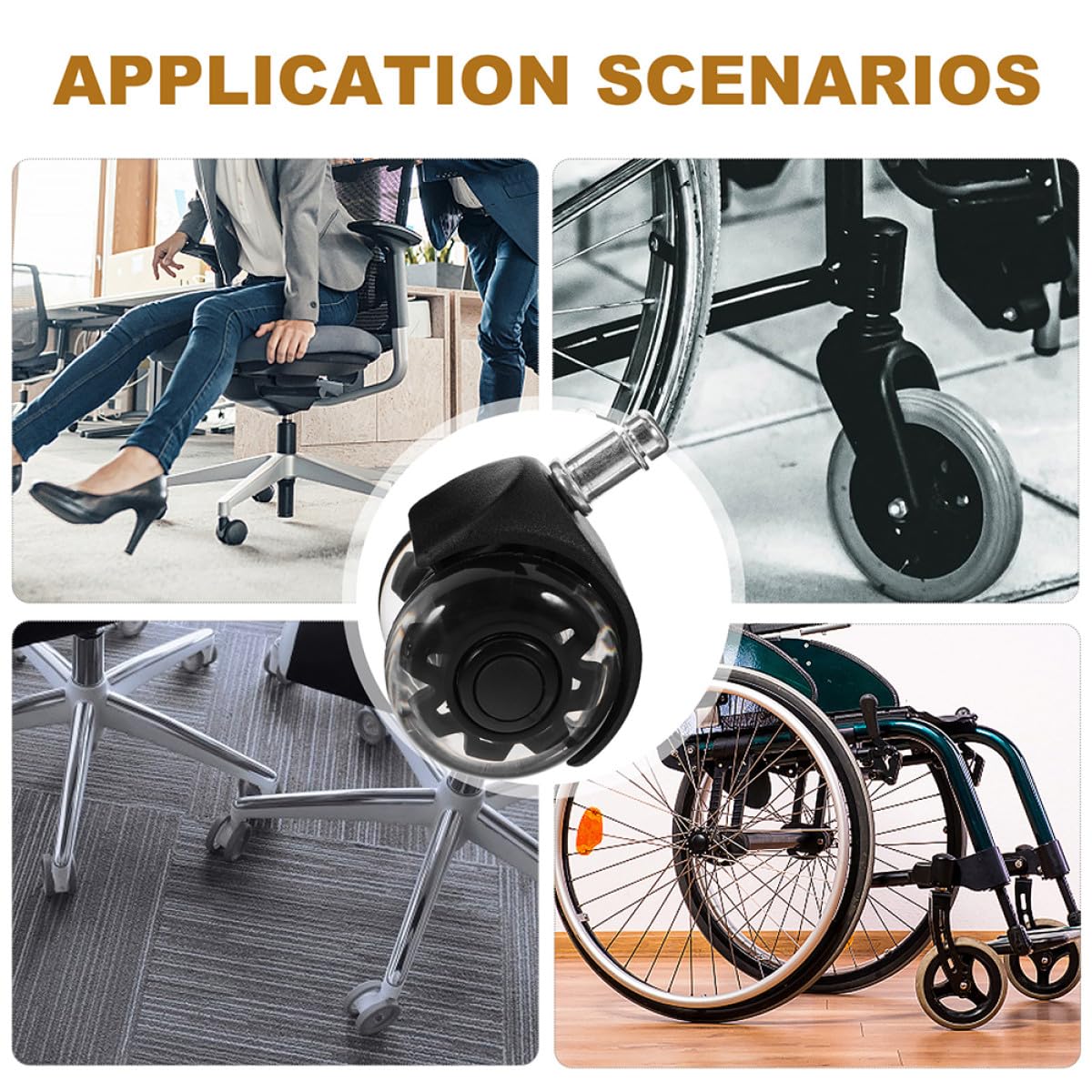 Veemoon 5pcs Office Chair Replacement Casters Black Wheels for Desk Chairs Home Office Furniture Accessories