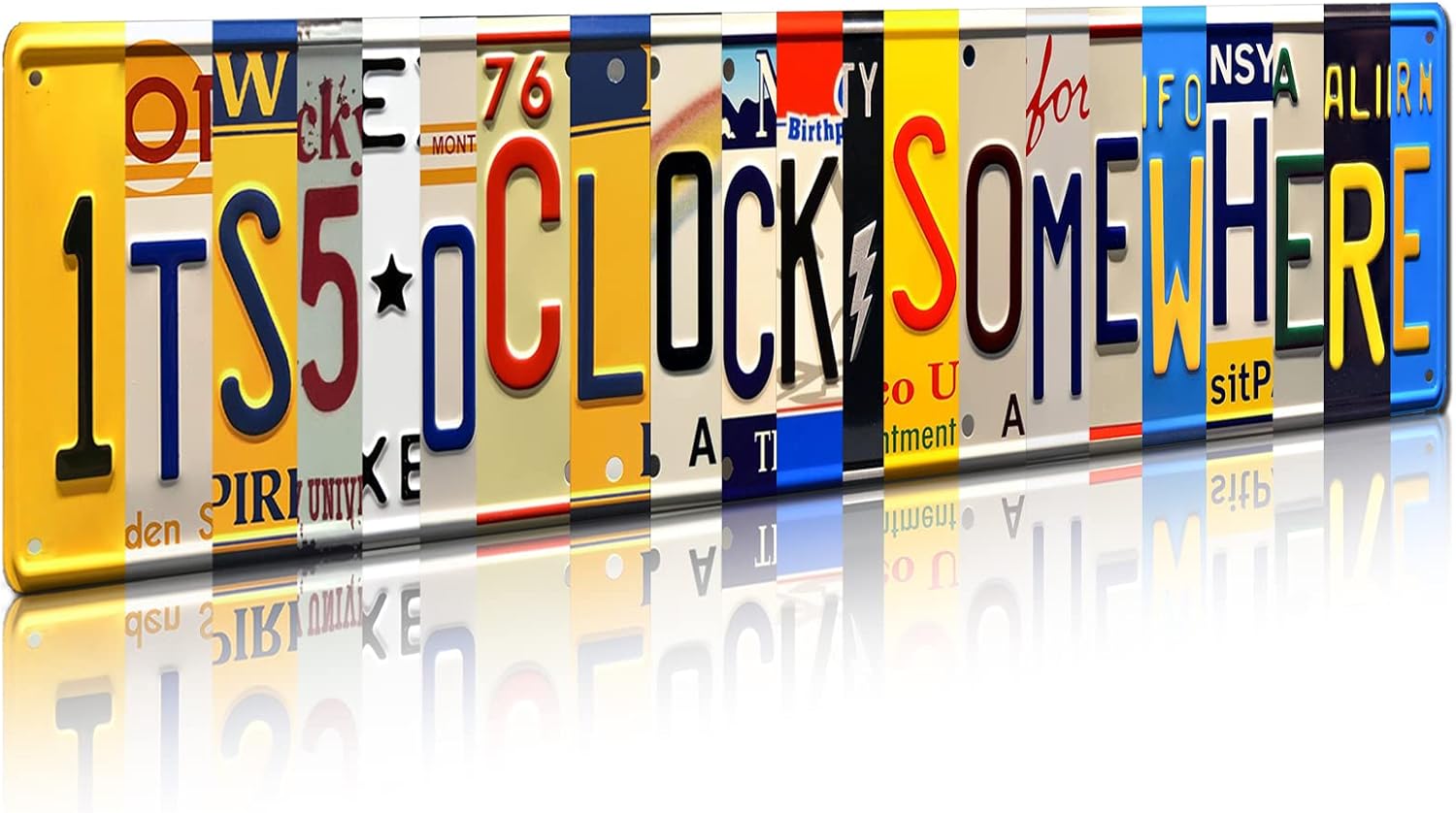 SOYAVE Five O Clock Somewhere Unique Metal Wall Decor for Home, Bar, Diner, Pub, 4 x 16 Inches, Fun Kitchen Decor, Unique Drinking Sign, Funny Bar Signs, Vintage Kitchen Signs