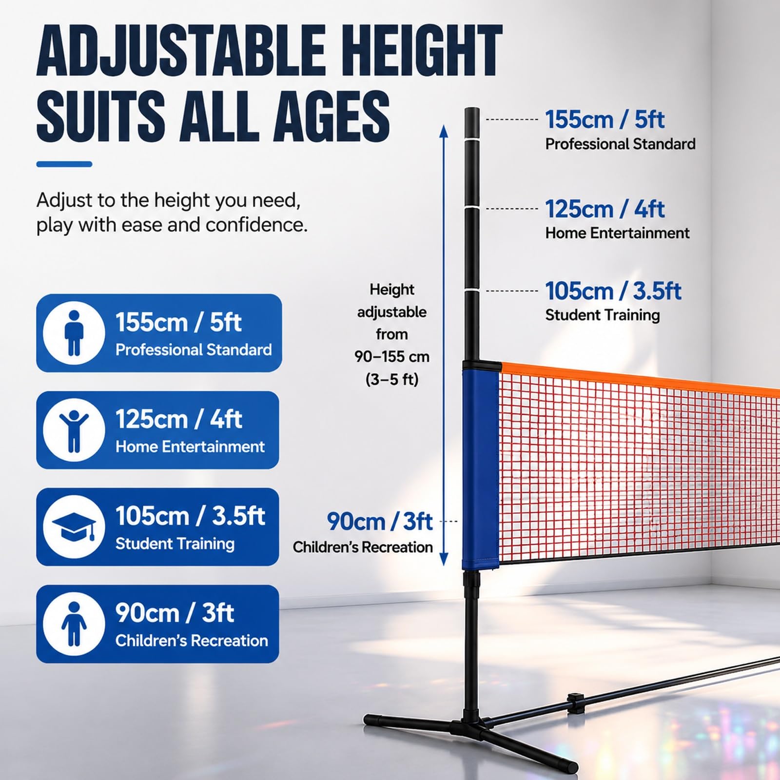Zestaw z Regulowaną Wysokością Siatki do Badmintona 90–155cm