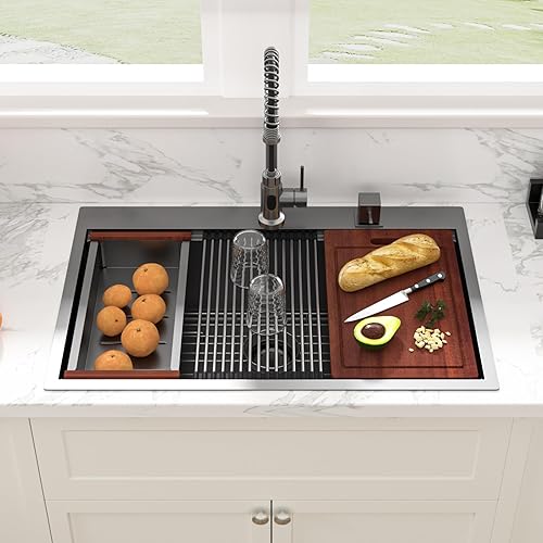 Miniatura 242 de Sarlai Fregadero de barra de 21 gotas de acero inoxidable - Fregadero de cocina de 21 x 20 pulgadas, estación de trabajo de montaje superior, acero