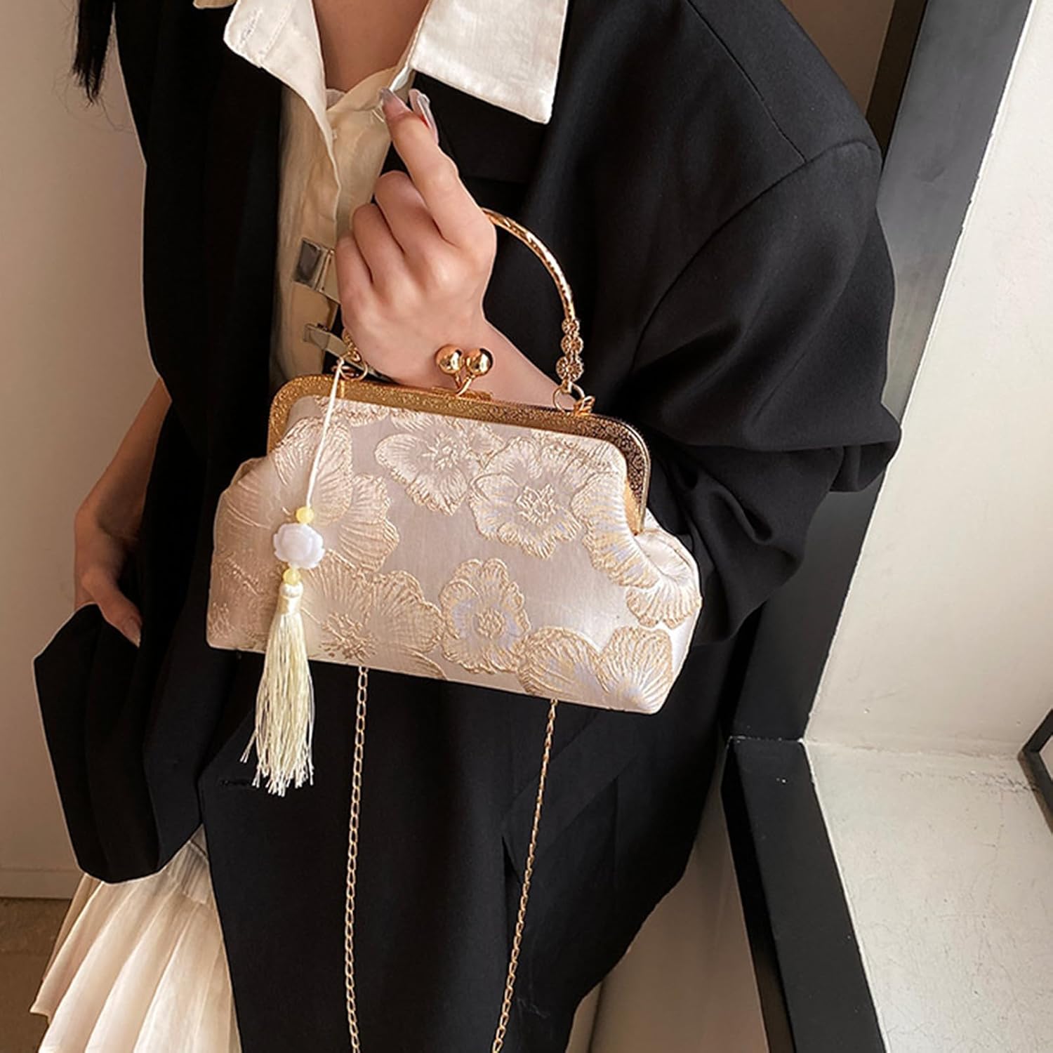 Elegant Chinese Evening Bag Cheongsam Inspired Chain Shoulder Crossbody Bag for Wedding Party Women Handbag - Image 8