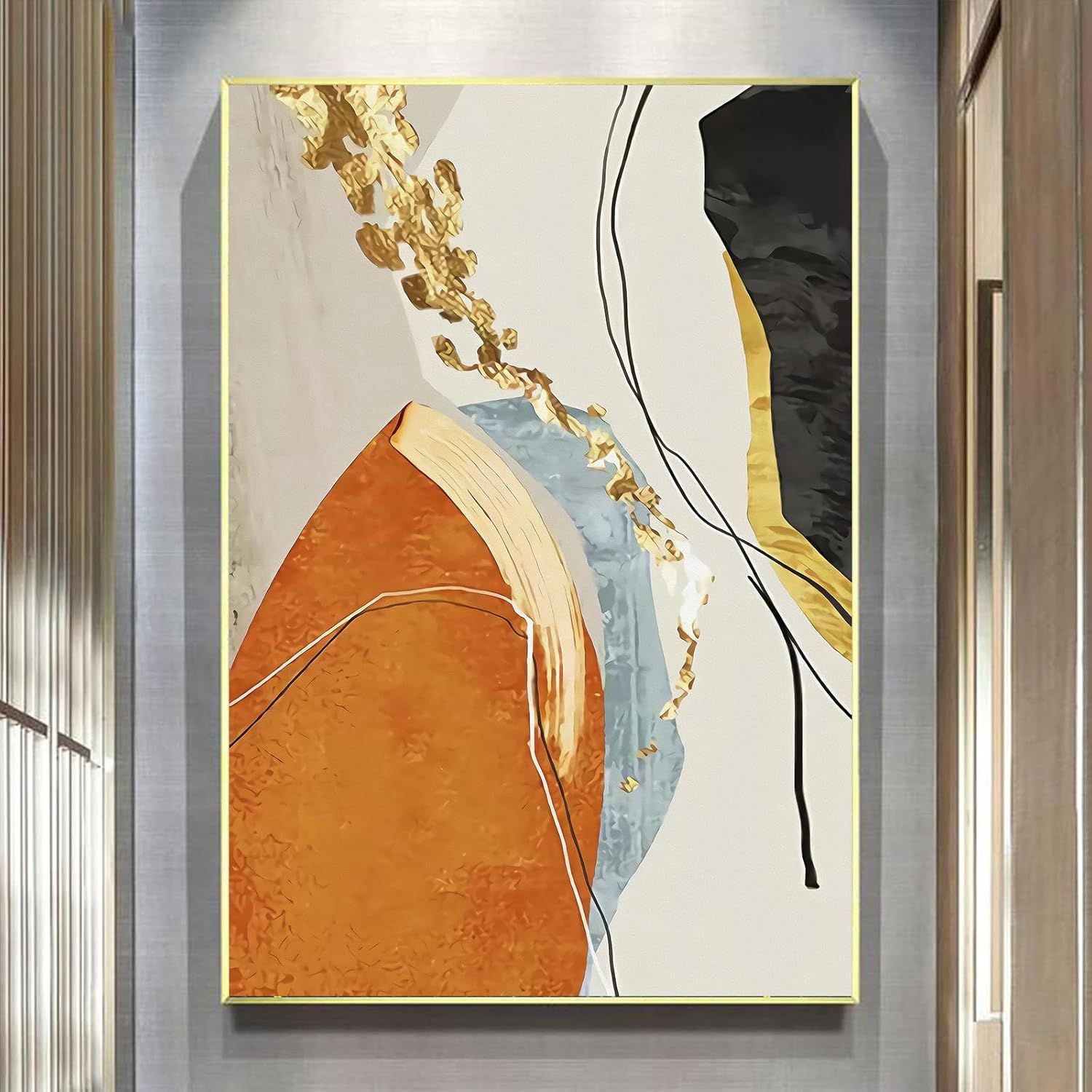 Orange Abstract Canvas Wall Art Yellow Black and Gray Wall