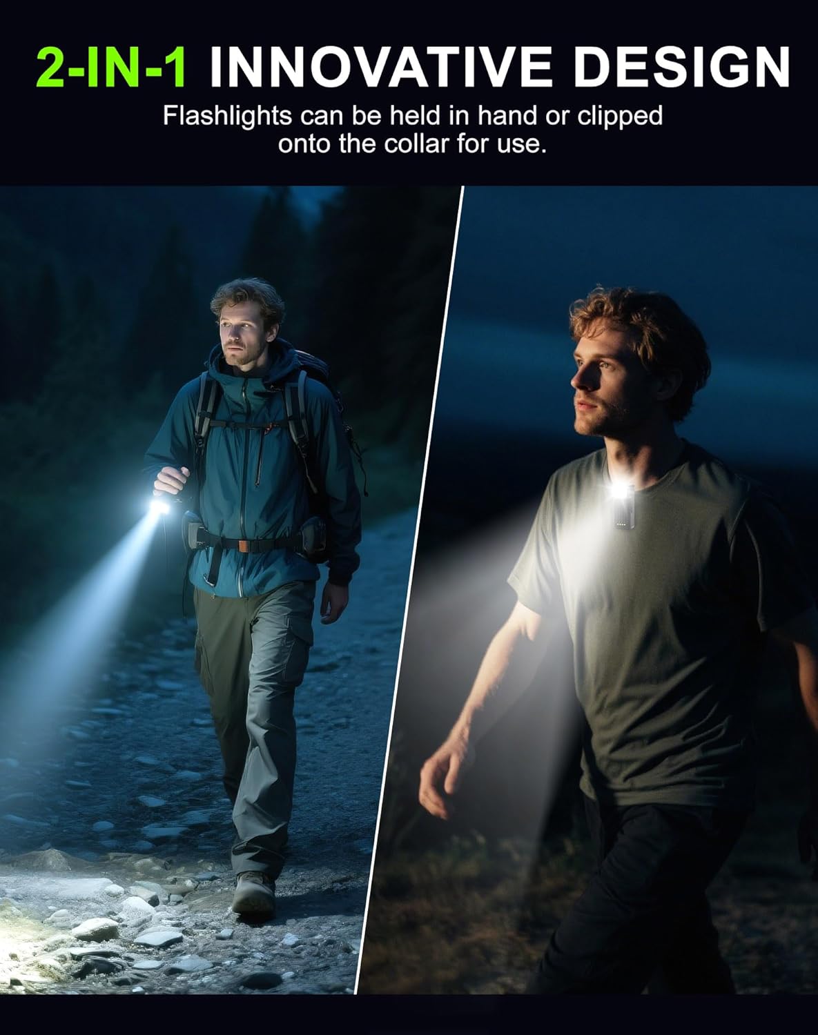 Rechargeable Running Flashlight, 500LM Super Bright COB Running Light, 10/4 Lighting Modes, Magnetic Back Clip & Wrist Wearable, 90°/120° Adjustable, IP54/IPX5 Waterproof, for Runners, Camping,