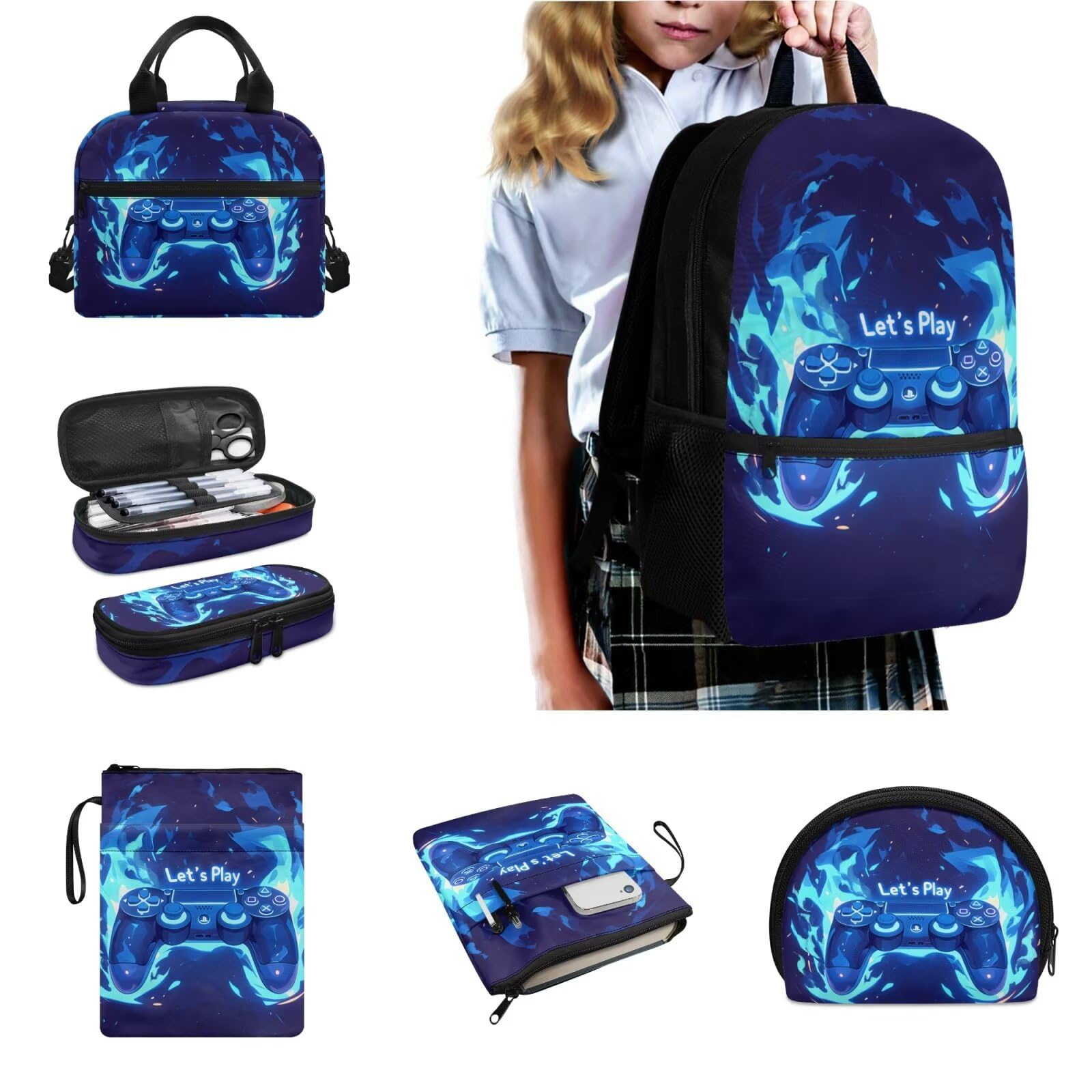 Set 4 in 1 di zaini per la scuola elementare per ragazze, con portapranzo, astuccio e astuccio per libri