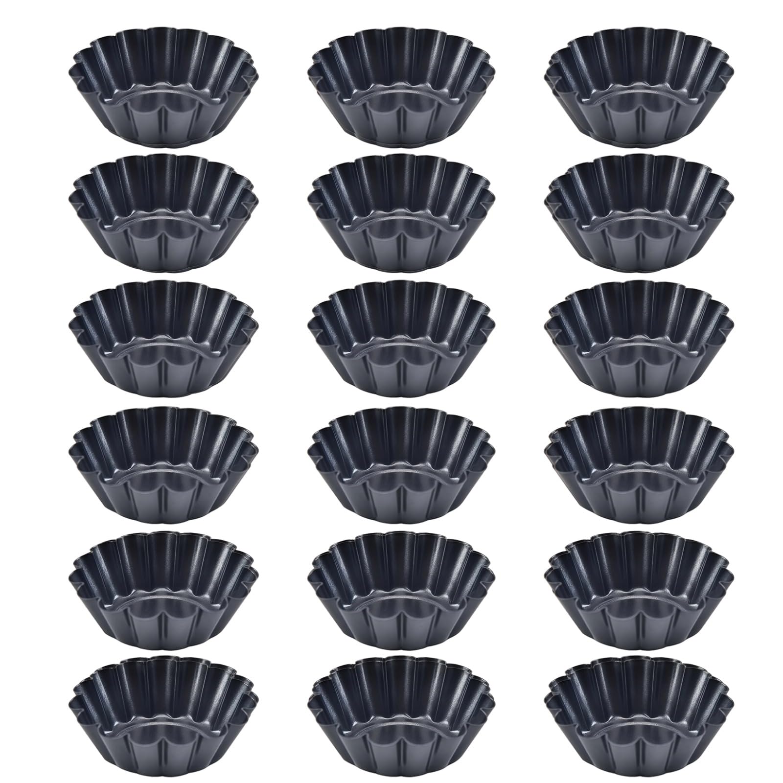 18 moules à tarte en acier au carbone, bords cannelés pour gâteaux et puddings, mini moules à tartelettes antiadhésifs, diamètre 6,5 cm, pour tartes, muffins, cupcakes et plus
