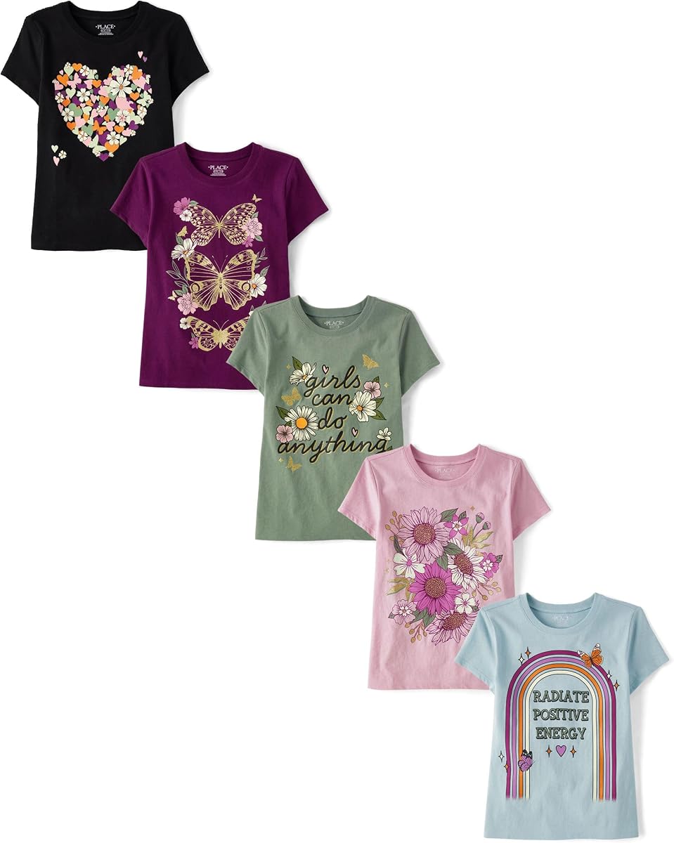 Camisetas gráficas de manga corta para niña (paquete de 5)
