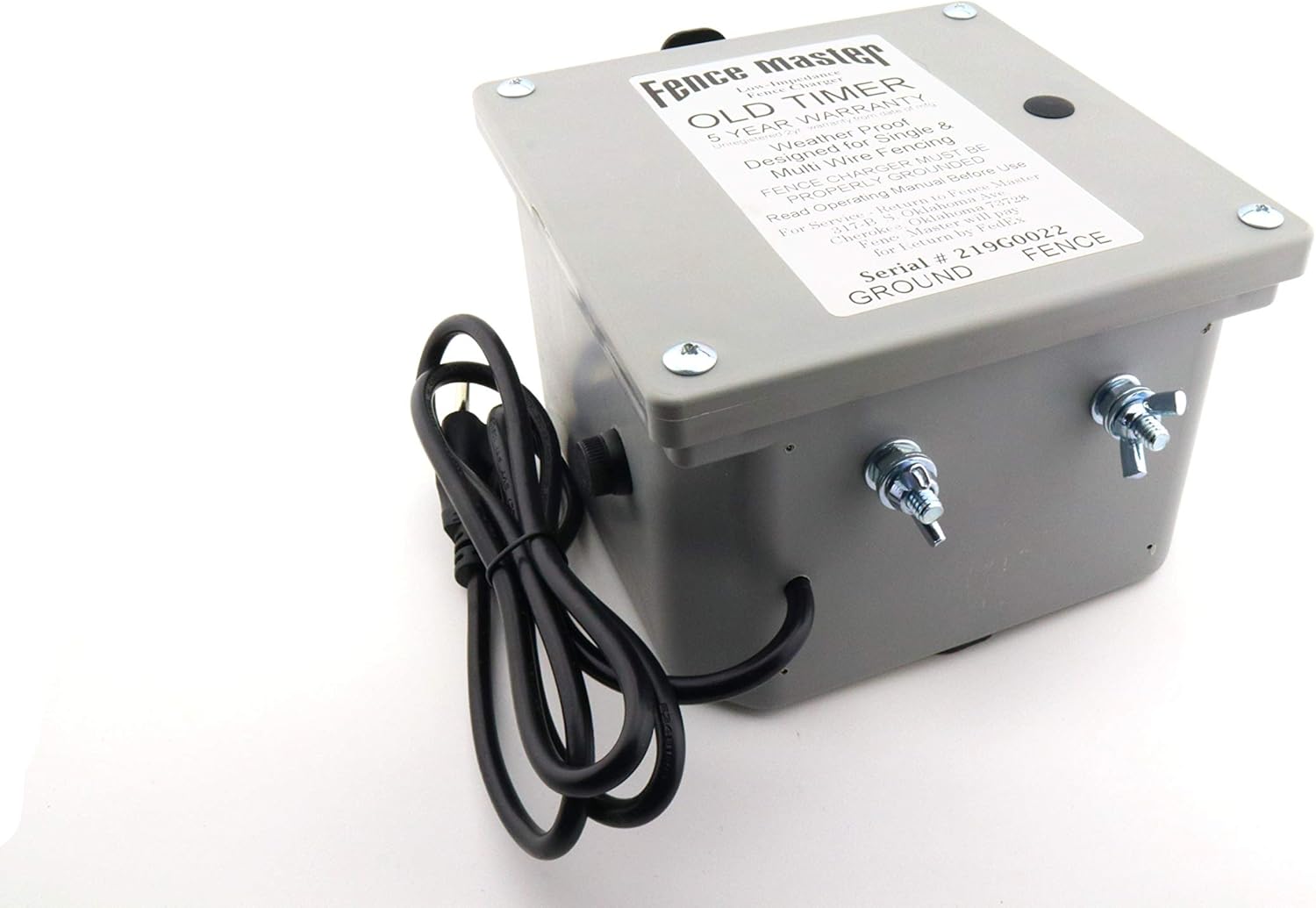 Old Timer by Fence Master | Powerful 7 Mile 16,000 Volt Low Impedance Electric Fence Charger | 110 VAC Input | 5 Year Warranty | For Serious Cattleman | Made in the USA | Waterproof for Outdoor Use