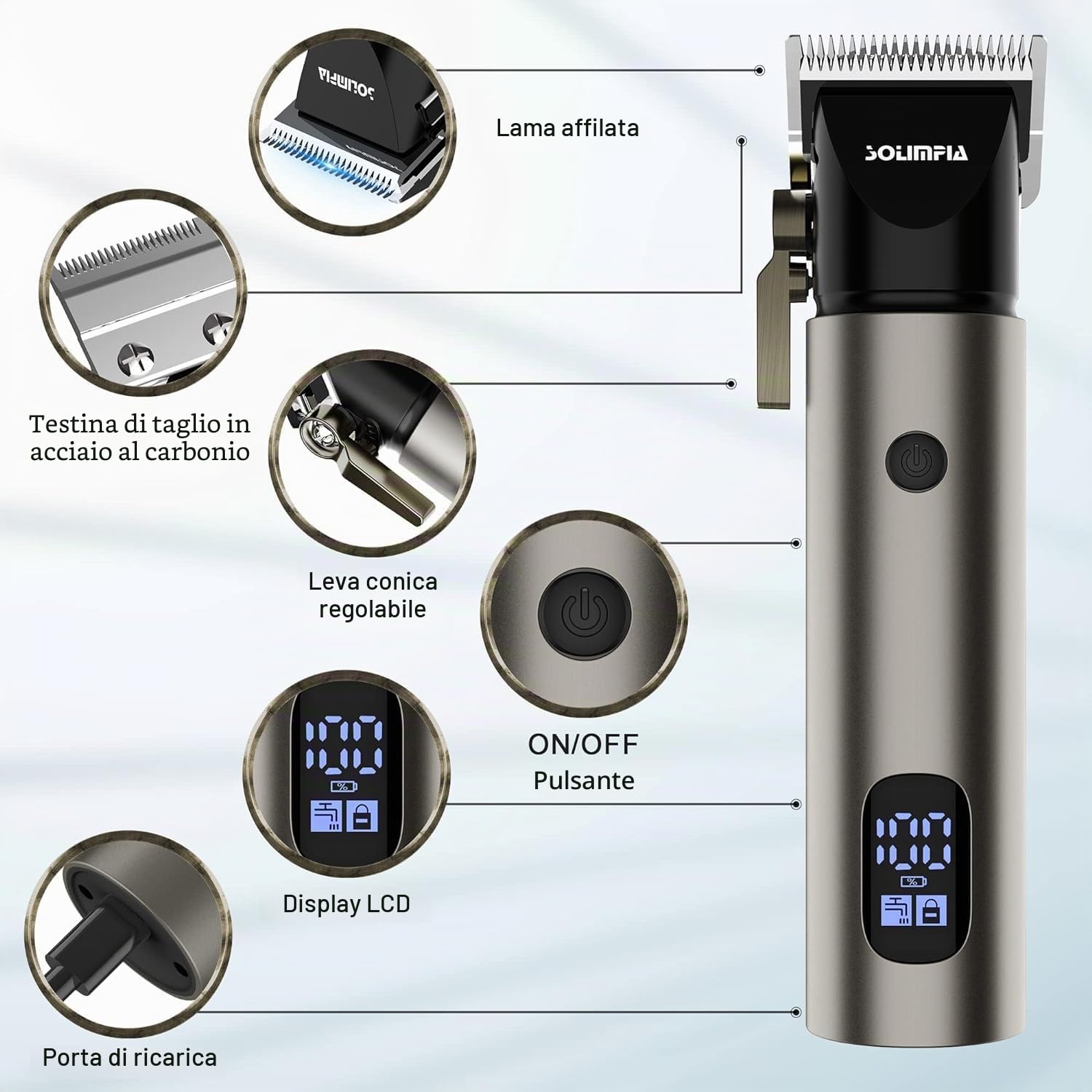 Solimpia Hair Clipper & Trimmer Professionale Barber Home Grooming Kit Ricaricabile Elettrico Beard Body Hair Trimmer Cordless Hair Clipper per Uomini Regalo Del Bambino