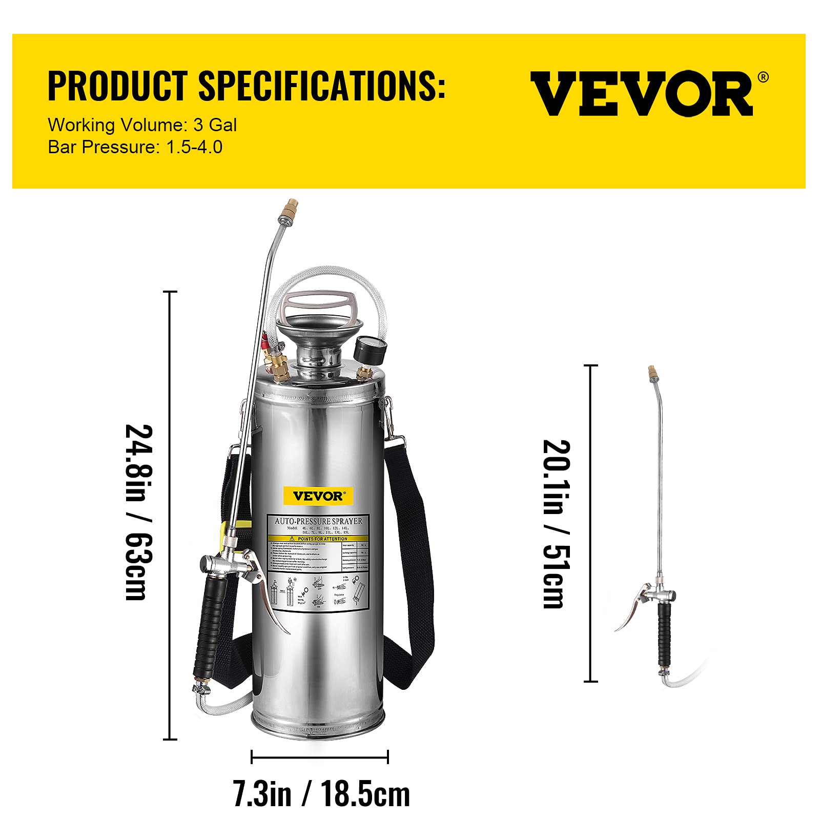 Happybuy Pulverizador a Presión de Alto Rendimiento de 13 L Herramientas de Agua para Jardinería Acero Inoxidable Plverizador Manual de la Bomba Pulverizador