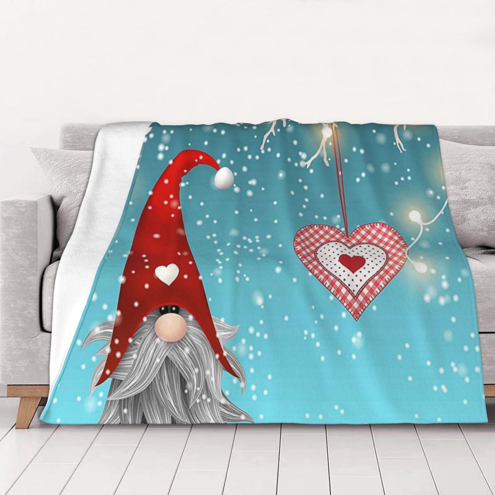AUBKFELD Christmas Traditional Gnome Printed Flannel Blanket 150x125 CM, Soft & Warm Throw Blanket for Sofa/Couch/Bed/Car, Gifts for Audlts Women Men