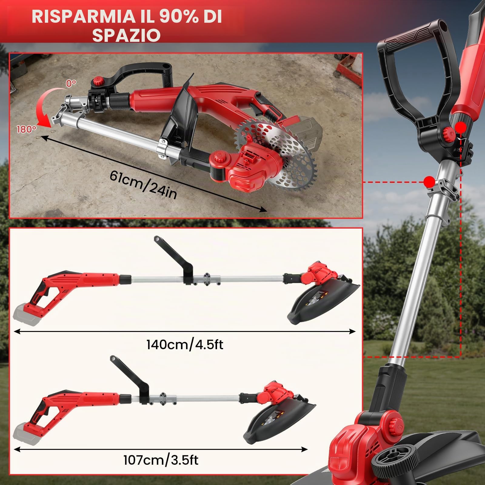Tagliaerba a batteria compatibile con batteria Milwaukee da 18 V, tagliaerba elettrico 5 in 1, senza spazzole, angolo di taglio pieghevole a 180°, angolo di taglio a 90°, per tagliare prato, giardino