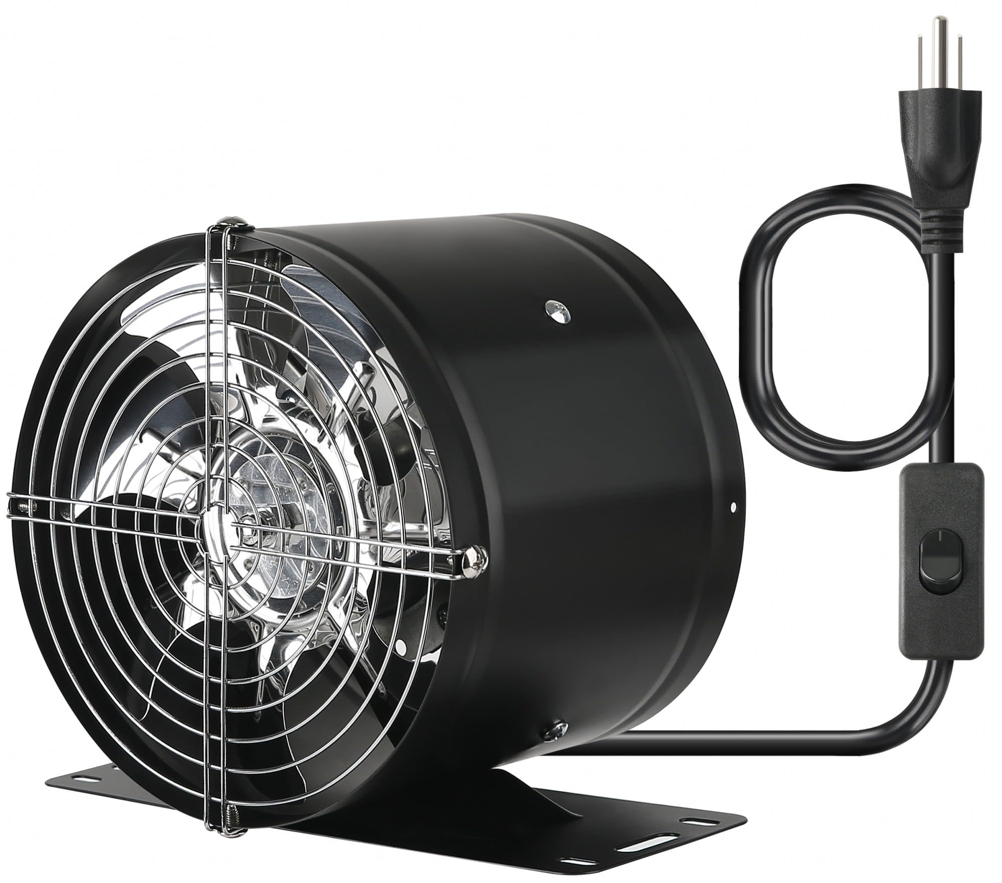 20,3 cm Inline-K-Ventilator, mit Schalter, geräuscharm, hoher Luftstrom, Abluftventilator aus Metall mit Halterung und Netz, für Keller, Garage, Dachboden, Küche (schwarz)