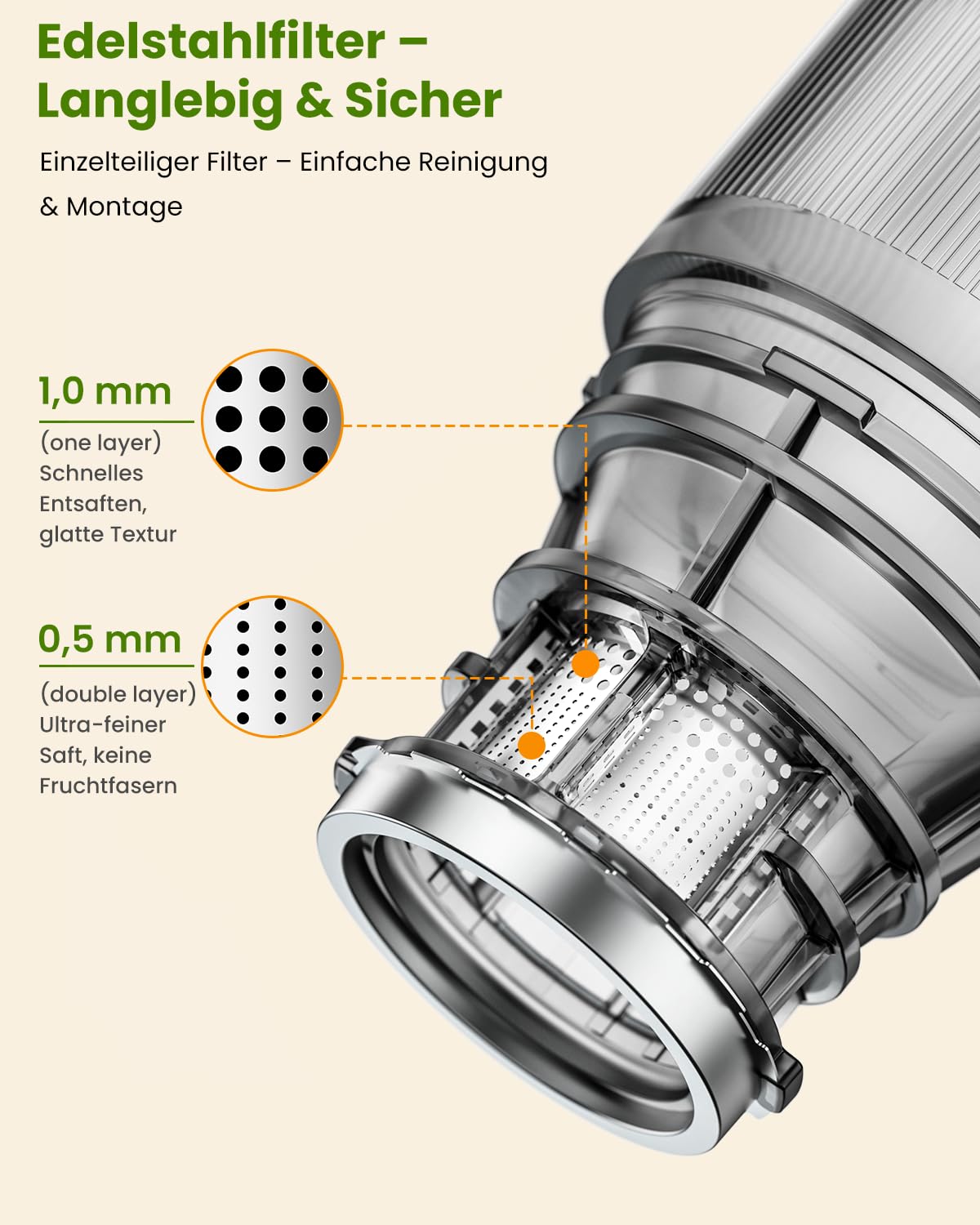 LINKChef Entsafter Slow Juicer, 115 mm Große Einfüllöffnung für Entsafter Gemüse und Obst Testsieger, Kaltentsafter 200W, BPA-frei, Einfach zu Reinigen und Montieren, Grün