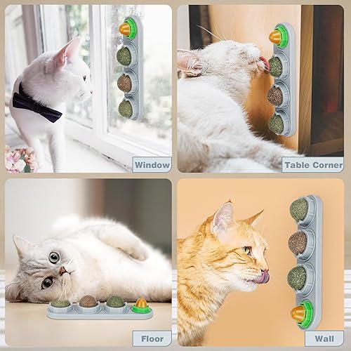 Miniatura 10 de Pelota de hierba gatera para pared de gatos, paquete de 4 juguetes de hierba gatera, bolas Silvervine, juguetes comestibles para gatos lamen,