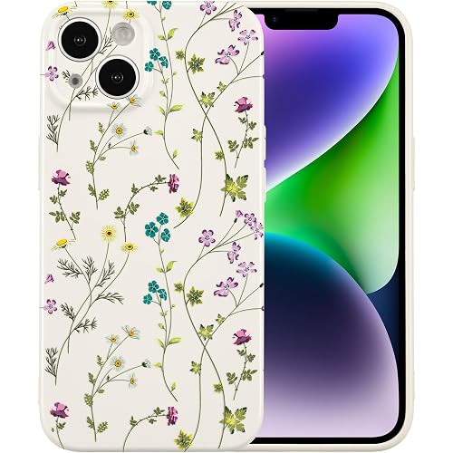 RALEAVO Floral Case for iPhone 13, Flower Branch Pattern Design Cute Cover Case for Girls Women Slim Thin Soft Silicone Shockproof Anti-Slip Phone Case for iPhone 13 (6.1"),Beige | for iPhone 13 Case with Cute Flower Branch Pattern Design,Pretty Case for Girls Women,Soft Silicone Shockproof Cover