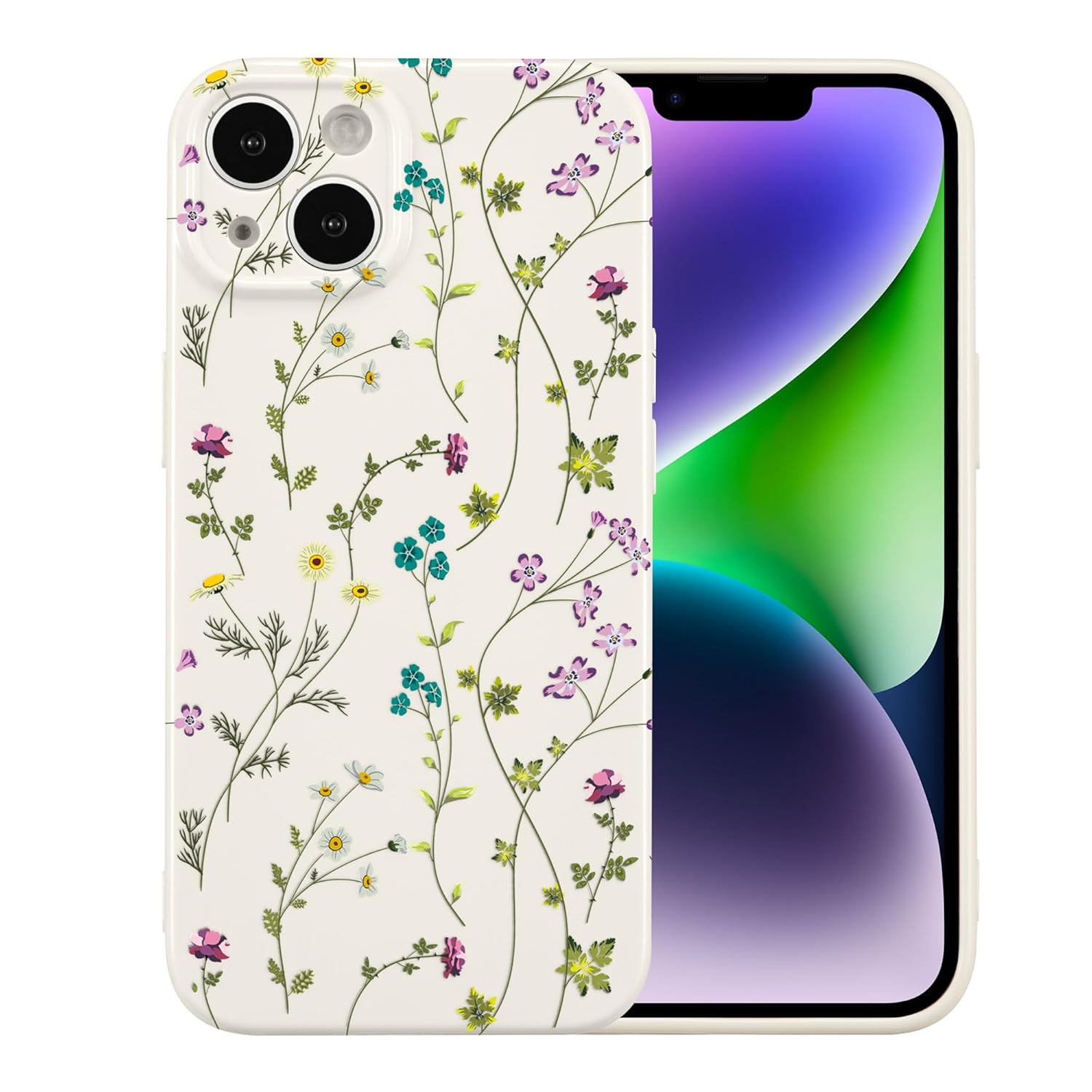 RALEAVO Floral Case for iPhone 14 Flower Branch Pattern Design Cute Cover Case for Girls Women Slim Thin
