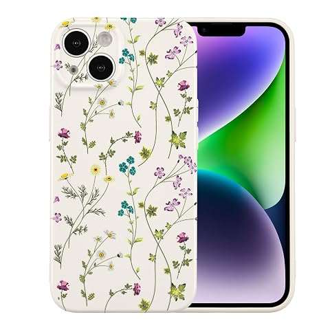 RALEAVO Floral Case for iPhone 14 Flower Branch Pattern Design Cute Cover Case for Girls Women Slim Thin