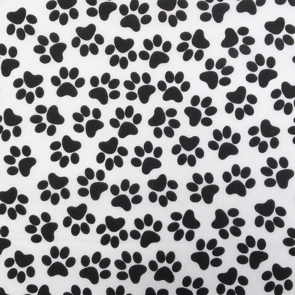 Oh Sew Crafty Limited Black & White Polycotton Fabric Small Paw Prints Little Dog Doggy Puppy Paws 112Cm Wide (Price Per Metre) (Black & White)