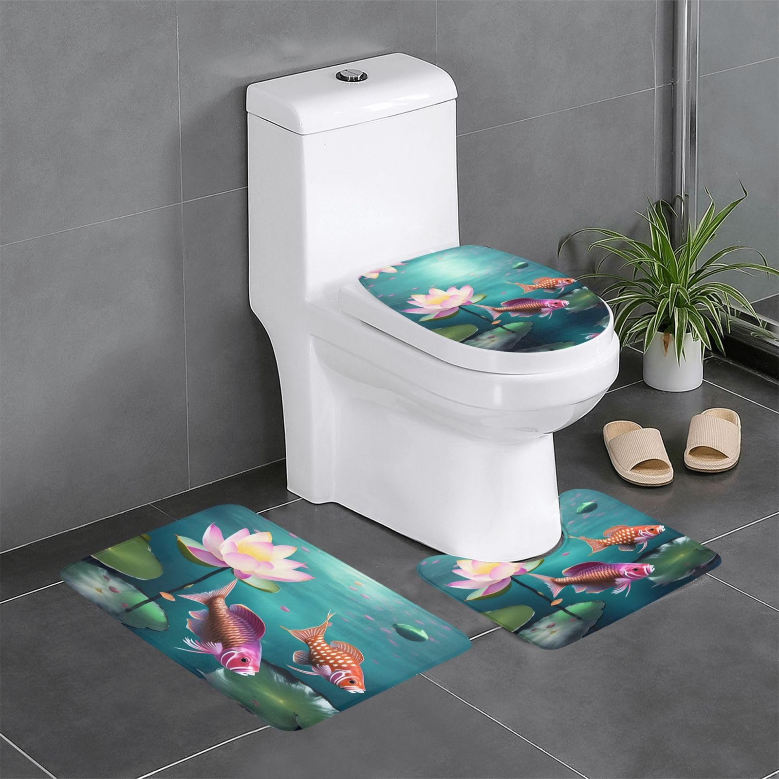 Tapis de salle de bain Fish Swims fini les glissades avec ce lot de 3 tapis absorbants WC
