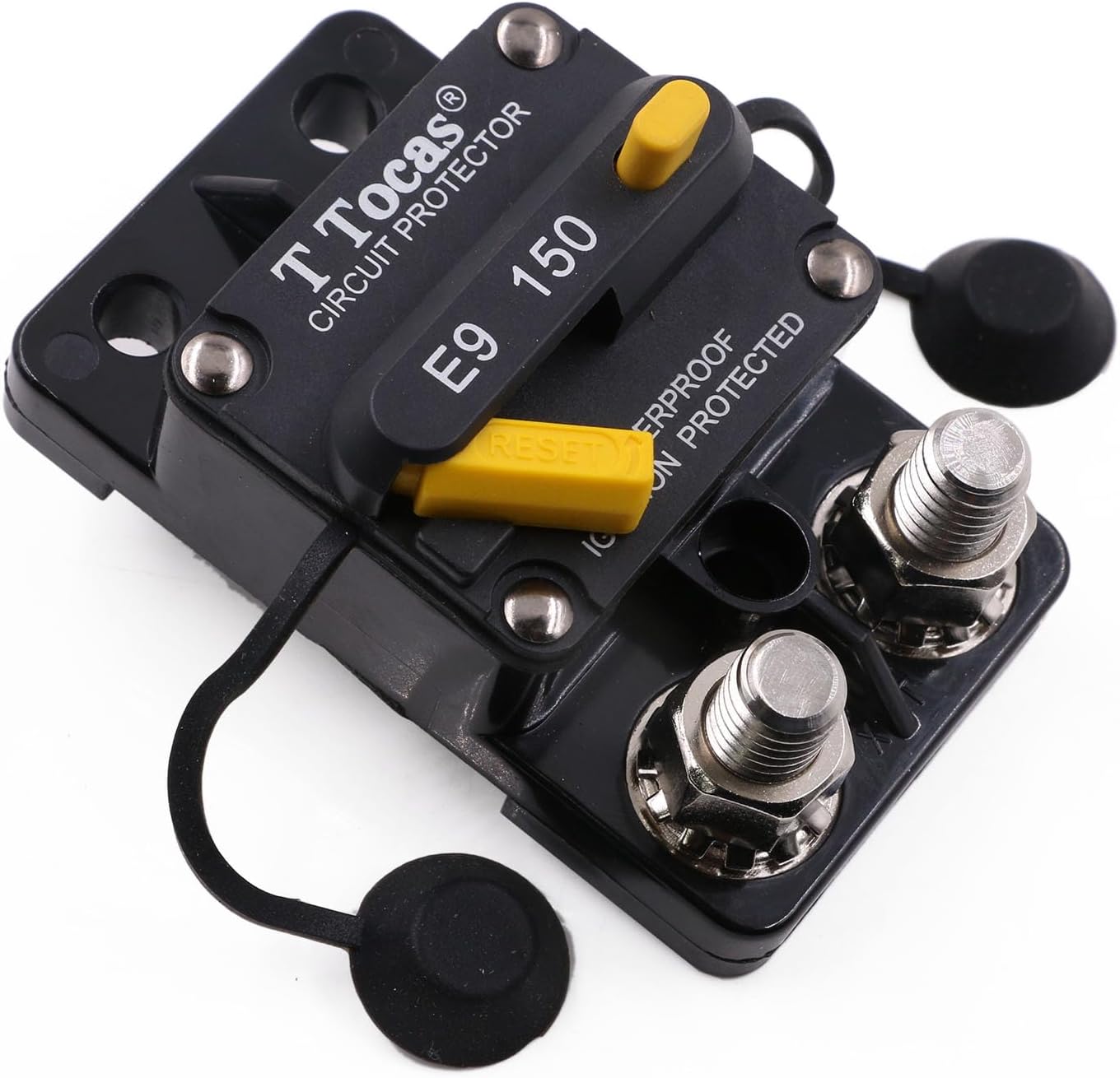 E9 3/8" M10 Studs 150 Amp Car Circuit Breaker with Manual Reset Switch 12V-48V DC for Marine ATV Trailer Vehicles Stereo Audio Electronic Battery Solar System 150A Waterproof