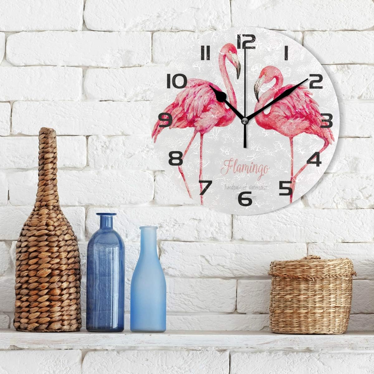 Qilmy Flamingo Wall Clock Non Ticking Silent Art Decorative Round Clock for Living Room Kitchen Bedroom Office School