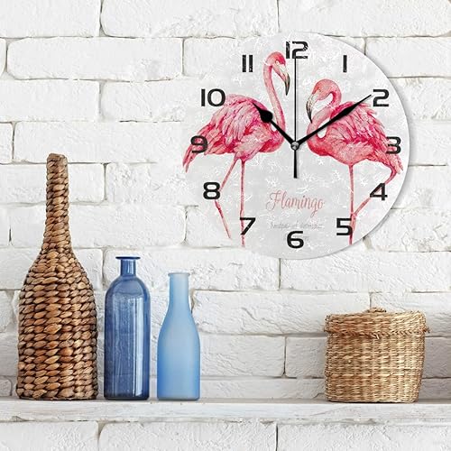 Miniatura 3 de Qilmy Reloj de pared de flamenco sin tictac, arte silencioso, decorativo, redondo, para sala de estar, cocina, dormitorio, oficina, escuela