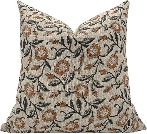 Paquete de 2 fundas de almohada con estampado de bloques florales, diseño vintage decorativo, para sala de estar, sofá, funda de almohada, 18 x 18