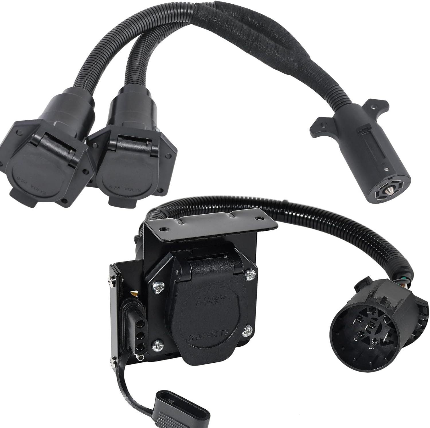 MECMO Multi-Plug 4 and 7 Pin Trailer Plug + 7 Pin to Dual 7 RV Blade Trailer Adapter for Truck