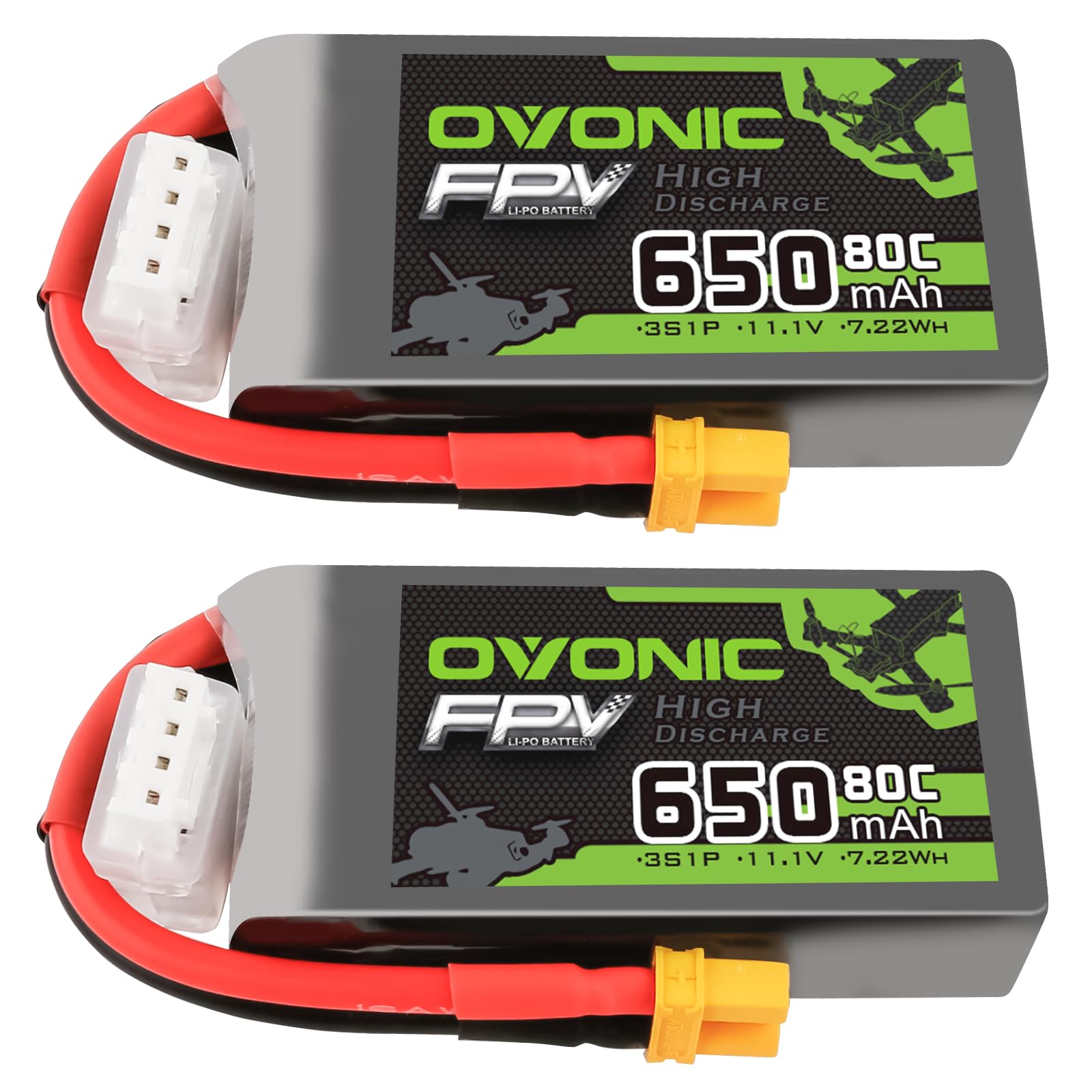 OVONIC 3s Lipo Akku 80C 650mAh 11.1V mit XT30 für RC Flugzeug Quadcopter Hubschrauber FPV Racing Drone(2PCS)