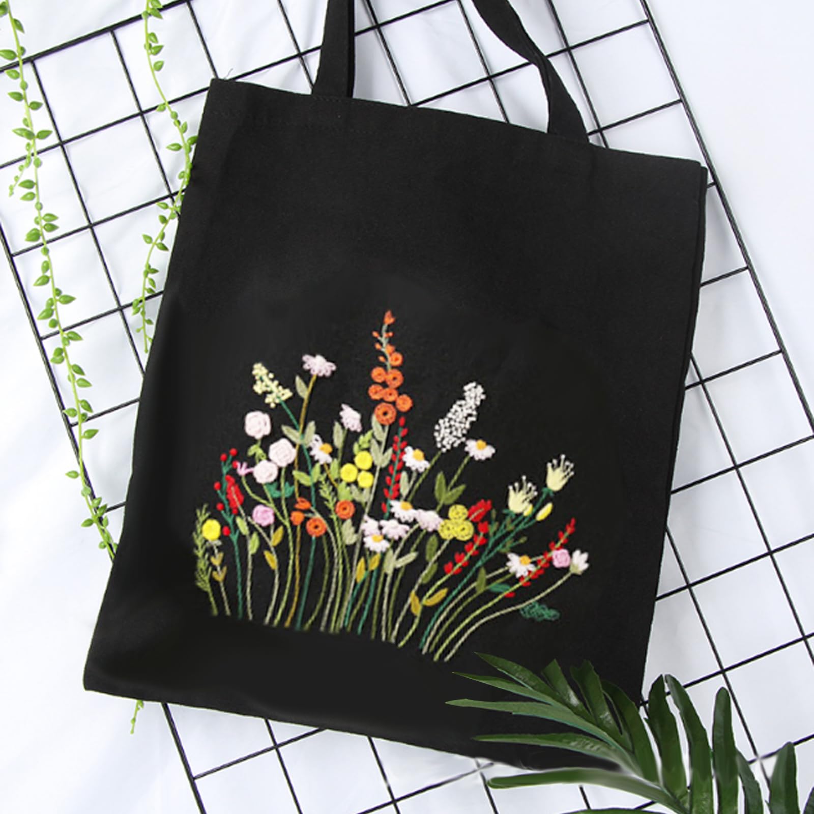 Wjelet Embroidery Bag, Canvas Tote Bag Embroidery Kit with Floral Pattern - Image 4
