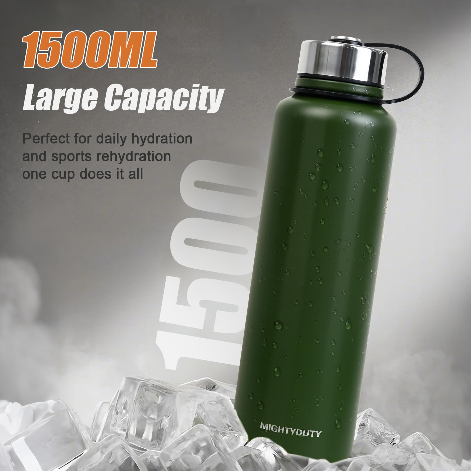 Thermos da 1,5 l, in acciaio inox, per 6-24 ore, caldo e rinfrescante, grande capacità, a prova di perdite, per caffè e tè, per attività all'aperto, sport, scuola, ufficio (verde)