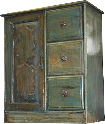 Antique Distressed Blue Desert armoire, Chest, nightstand, Side Table with Drawers Farmhouse Cottage Boho Design