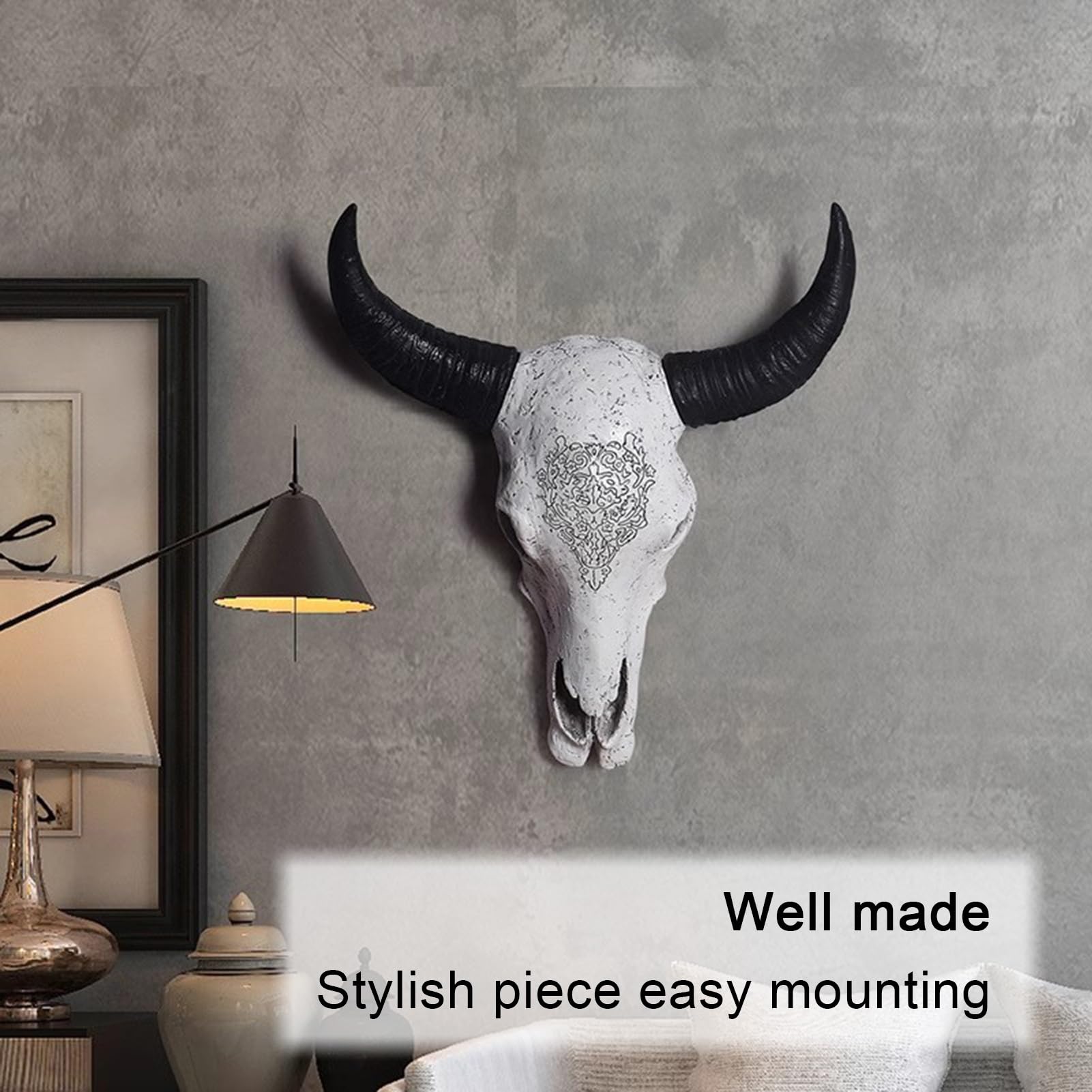 動物の頭骨 壁掛け装飾品 山羊の頭骨(角付き) チベットヤギ 壁掛け スカルホーン 山羊頭蓋骨角