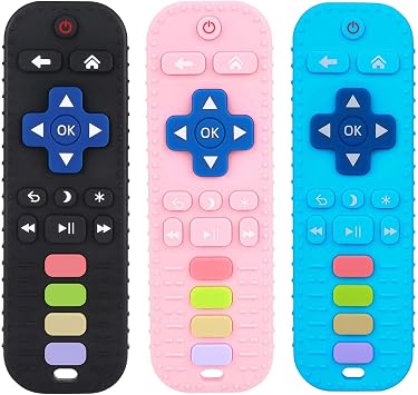 Chuya Baby Teething Toys 3 6 9 12 18 24 Months TV Remote Control Shape Teething Relief for Baby 3 Pack