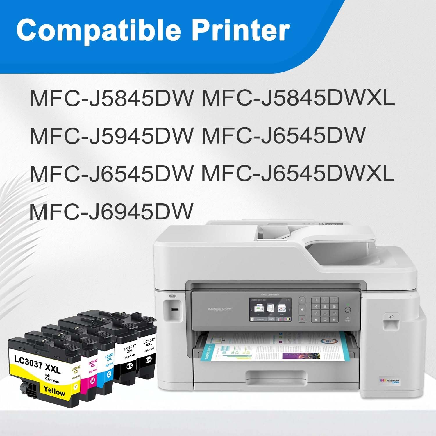LC3037 LC3037XXL Ink Cartridges (5Pack, 2BK/1C/1M/1Y) Compatible Ink Cartridges High Yield Replacement for Brother LC3037 LC3037XXL with MFC-J5945DW MFC-J5845DW MFC-J5845DWXL MFC-J6545DW Printer