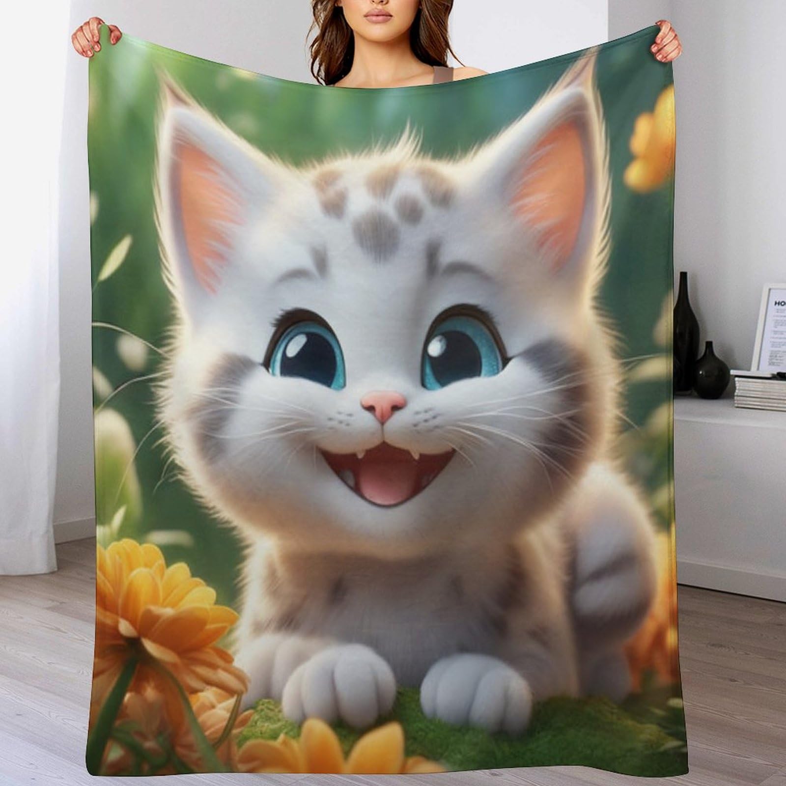 Couverture légère chat mignon impression 3D cadeau original pour passionnés de félins