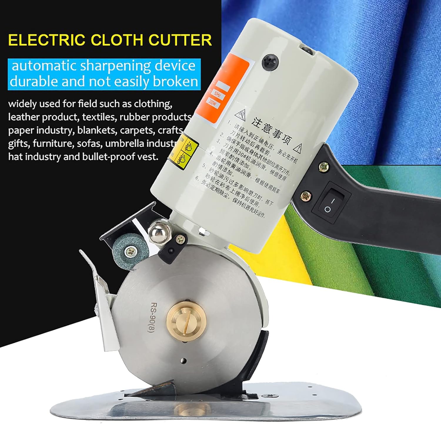 Electric Handheld Fabric Slitting Machine, 3.54-inch Cloth Cutter with Alloy Steel Blade for Clothing Leather Textiles Rubber Paper