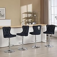 Vista 9 de Juego de 2 taburetes de bar negros y dorados, taburetes de bar de terciopelo con respaldo de ala alta, modernas sillas de bar tapizadas, taburete