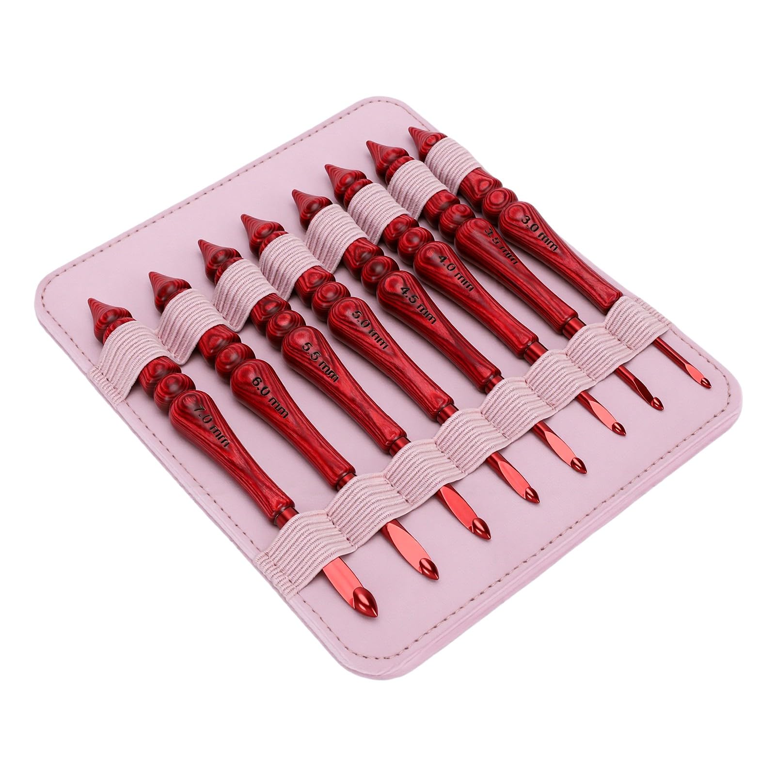 Zunate Juego de 8 Agujas de Ganchillo, de Madera Ergonómico de 3,0-7,0mm, Agujas de Ganchillo de Aluminio con Bolsa de Almacenamiento para Principiantes, 8 Uds.