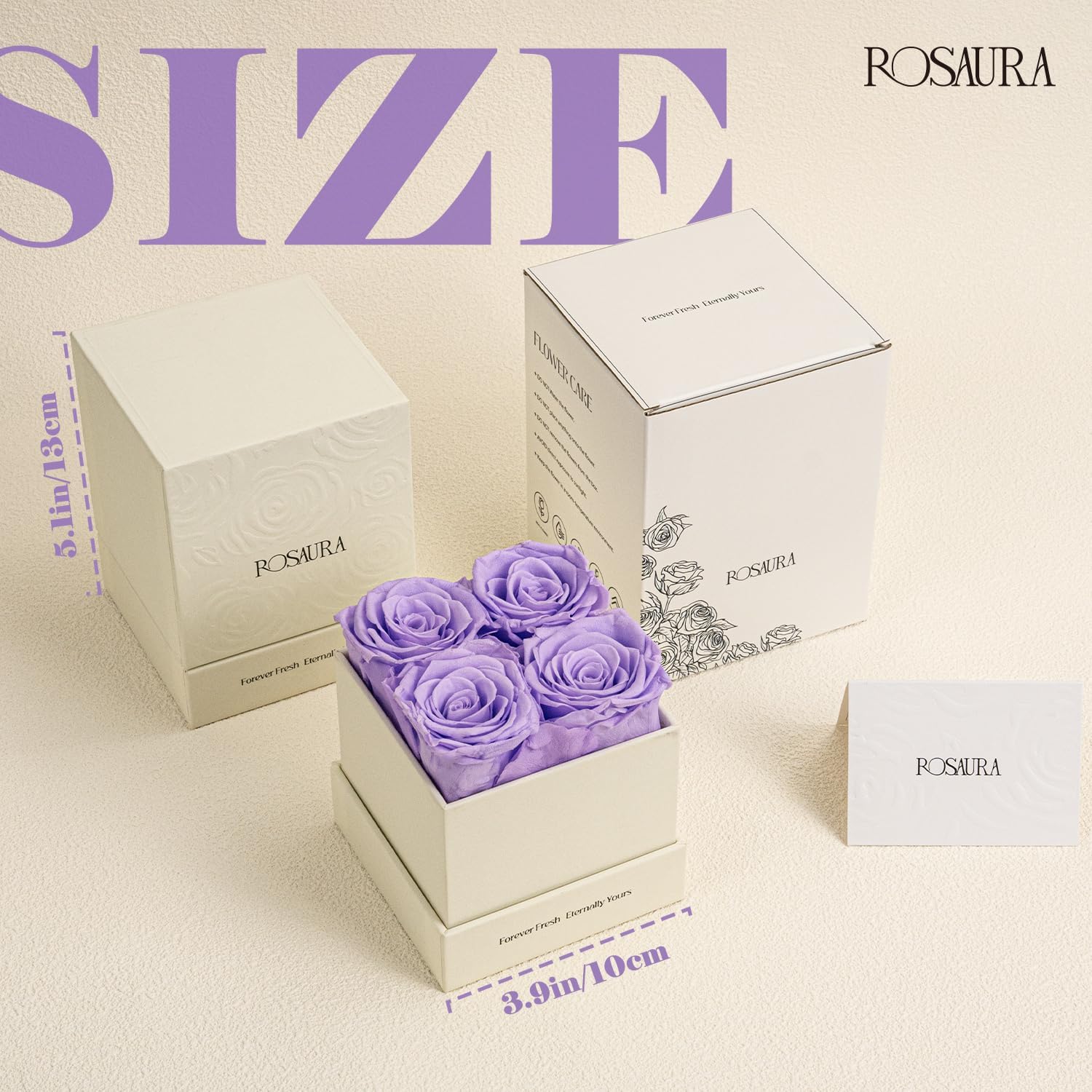 Rosaura 4-Piece Eternal Preserved Roses & Flowers Gift Box - Forever Lasting Real Roses, Preserved Flowers for Valentine's Day (Light Purple) - Image 3