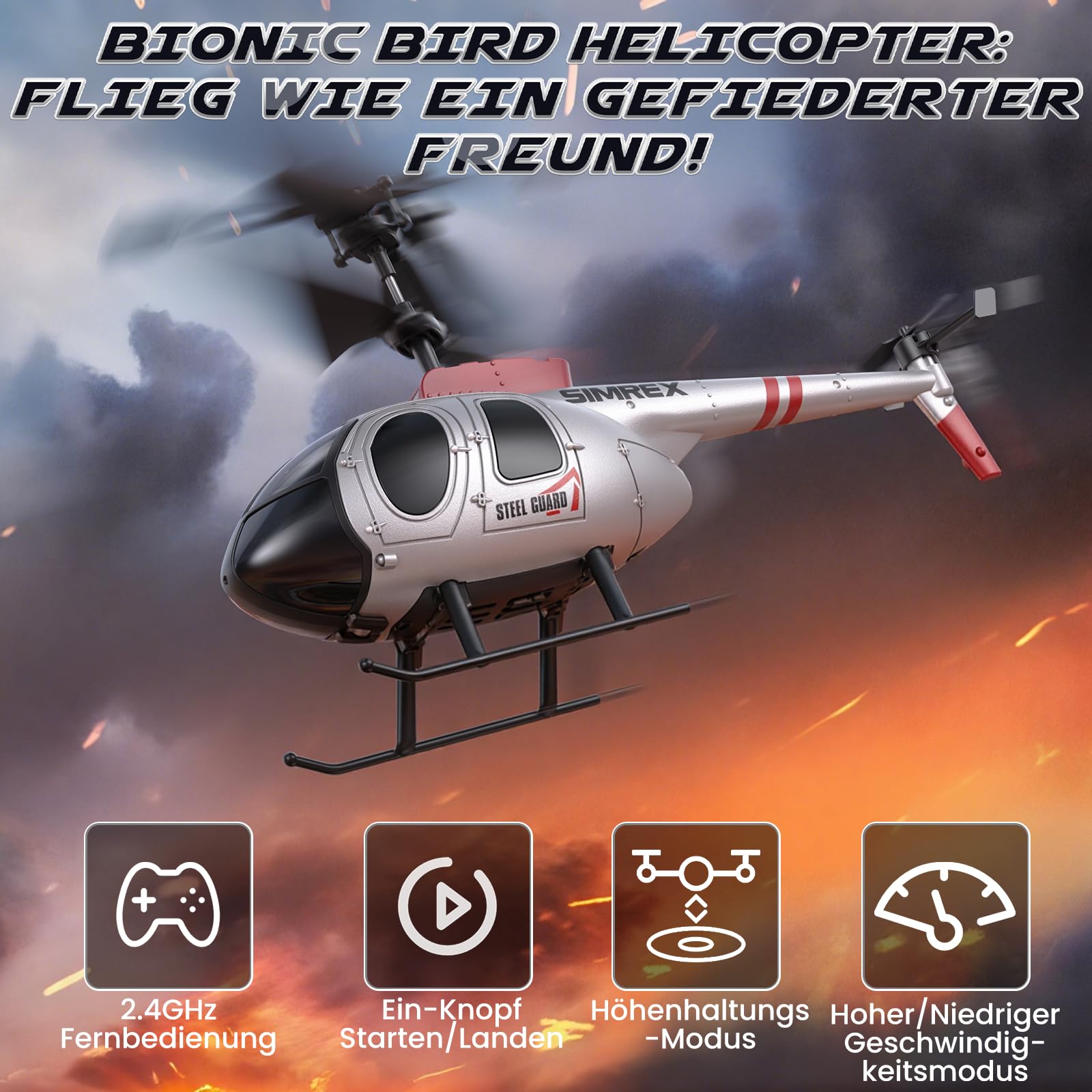 SIMREX Hubschrauber, 2.4 GHz ferngesteuerter Hubschrauber, 2 Geschwindigkeitsmodi mit 20 Min Flugzeit, rc helikopter, Flughöhe halten, helikopter Spielzeug für Jungen und Mädchen, das Beste für Kinder