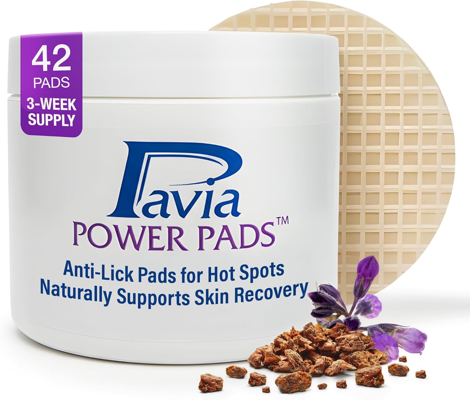 Pavia Power Pads | Natural Anti-Lick Healing Pads for Dogs and Horses | Prevents Licking and Supports Healing of Hot Spots, Sores, Wounds & Incisions | Propolis & Oregano Oil Formula | 42 Pads