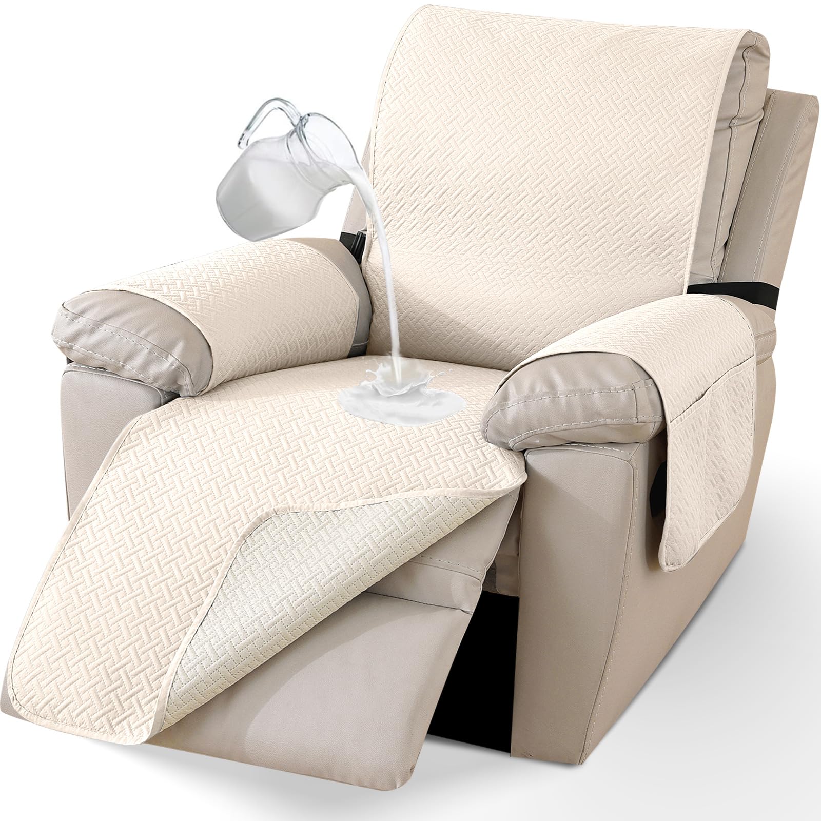 Funda Sillon Relax Reclinable 1 Asiento, Impermeable Funda Sillón Reclinable, Fundas para Sillon con Bolsillos Laterales, Fundas Sillón Relax Antideslizante, Antiarañazos, Beige Global Recycled Standard Global Recycled Standard Global Recycled Standard