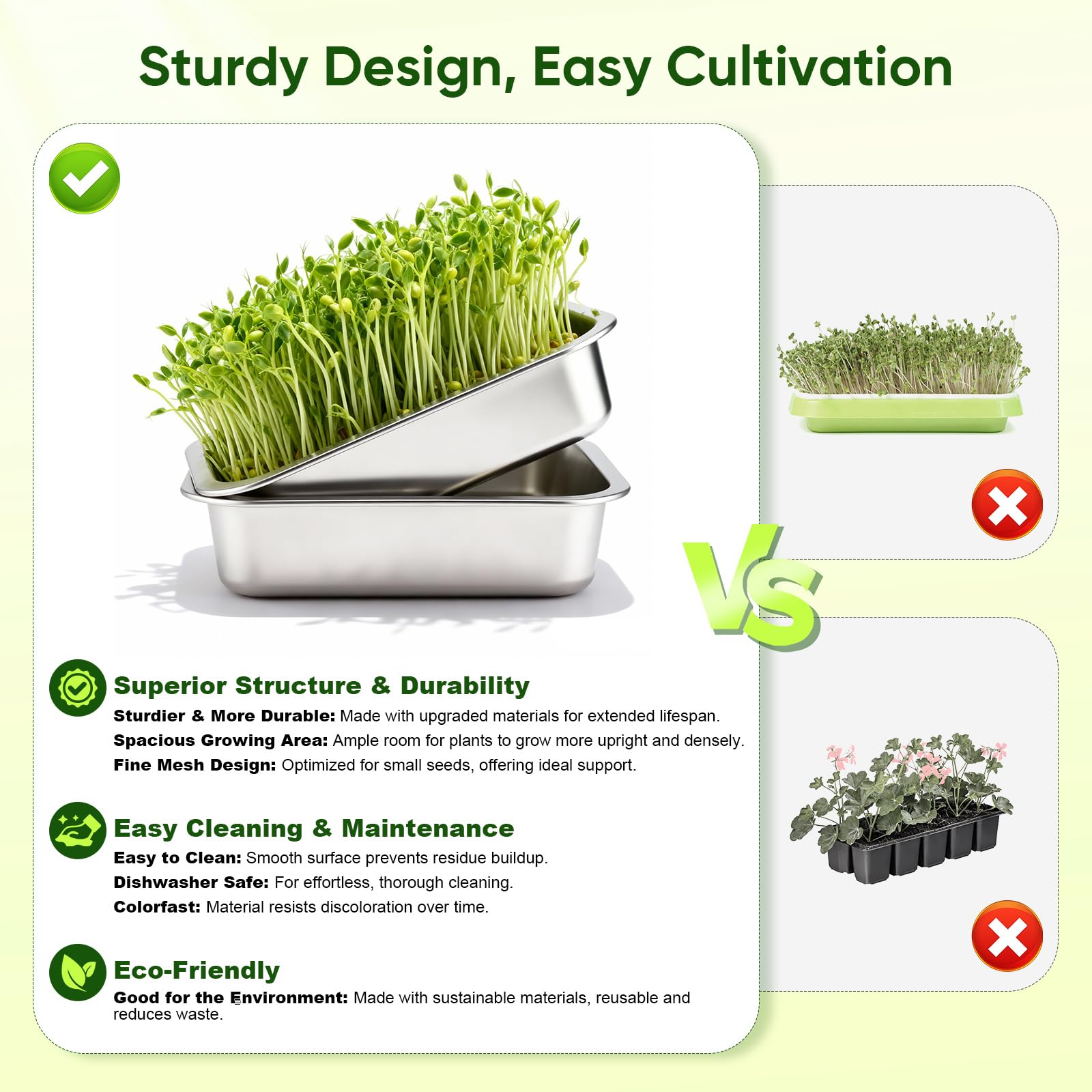 Lot de 2 Plateaux de Germination Graines en Acier Inoxydable, Kit Germoir INOX pour Microgreens,Culture Hydroponique sans Terre,Bac à Germes Réutilisable pour Cresson,Roquette et Pousses de Légumes